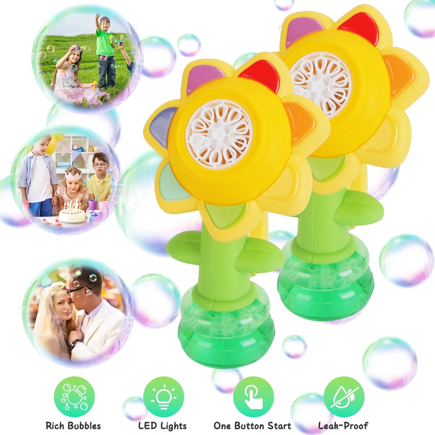 2Pcs Bubble Machines With Lights For Kids Rechargeable Dancing Sunflower Bubble Maker For 4-8Years Old Toddlers Outdoor Summer Play Toy Party Birthday Gift GPCT5474