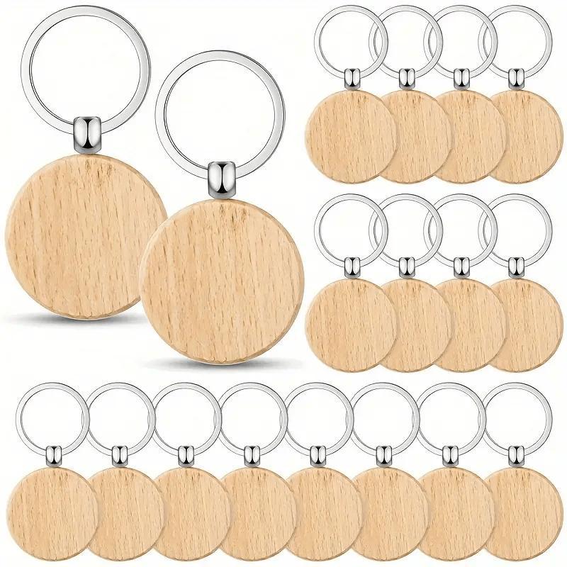 30 Pieces Wooden Keychain Set - Handmade Round Wooden Keychains, Suitable For Handmade, Customizable Keychain Making Sets, Car Keys, Backpack Tags, Pet Accessories And Holiday Decorations