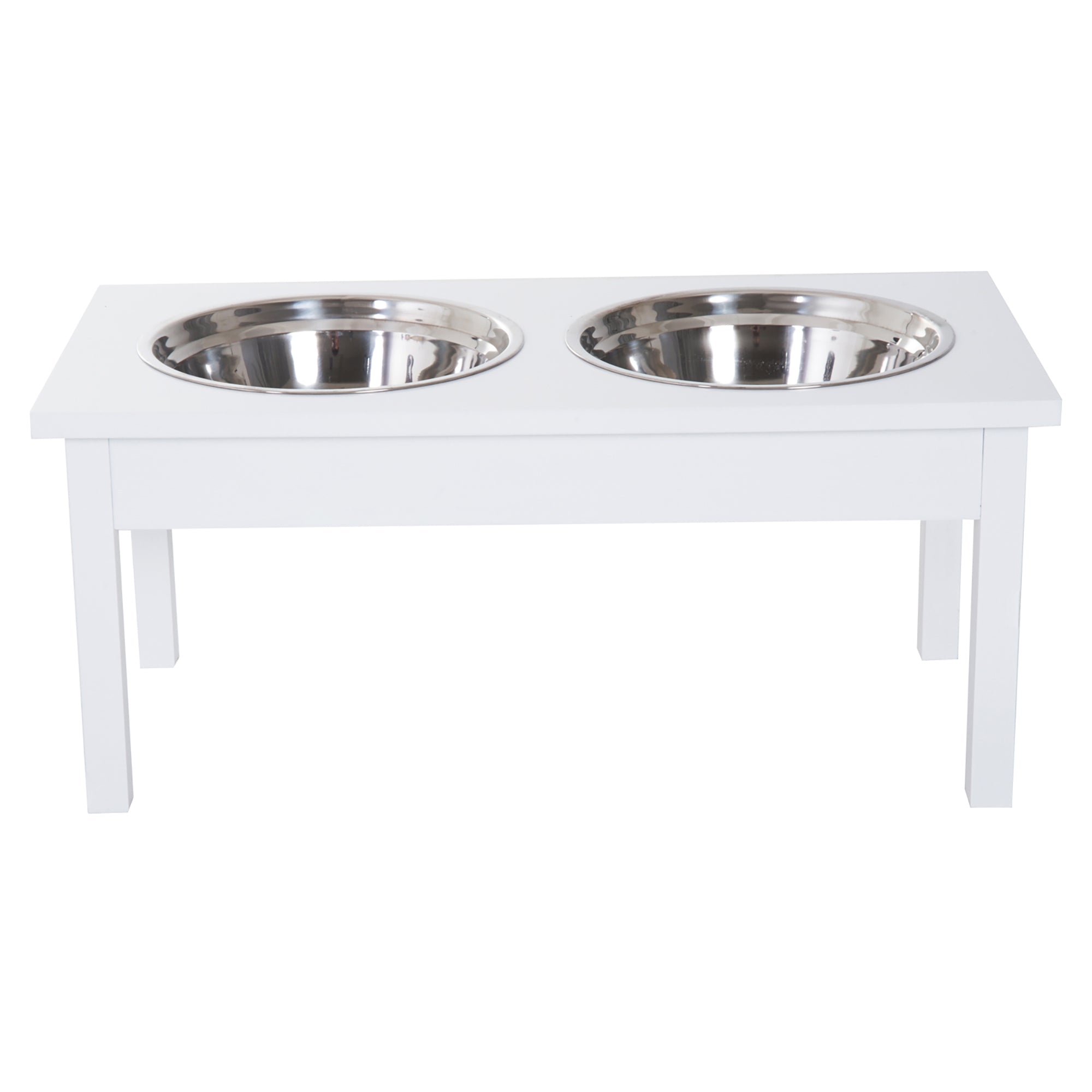 23" Wooden Heavy Duty Dog Food Bowls Pet Elevated Feeding Station -White