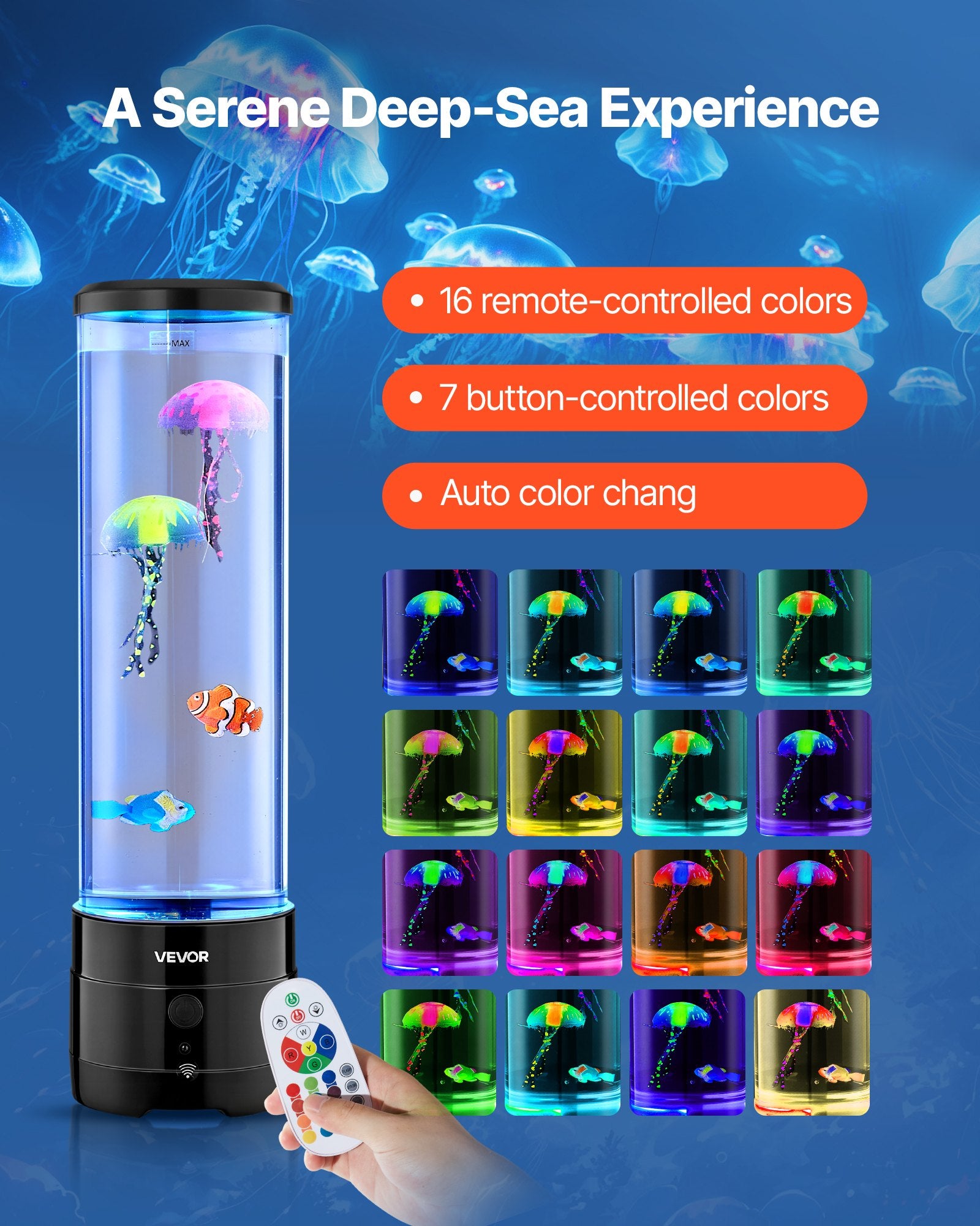 Sensory Bubble Tube Lamp, 16 Color Changing Light Effects, Water Fish Lamp With Built-in Bluetooth Speaker & White Noise, Fake Aquarium Tank Night Light For Bedroom Living Room Home Decor