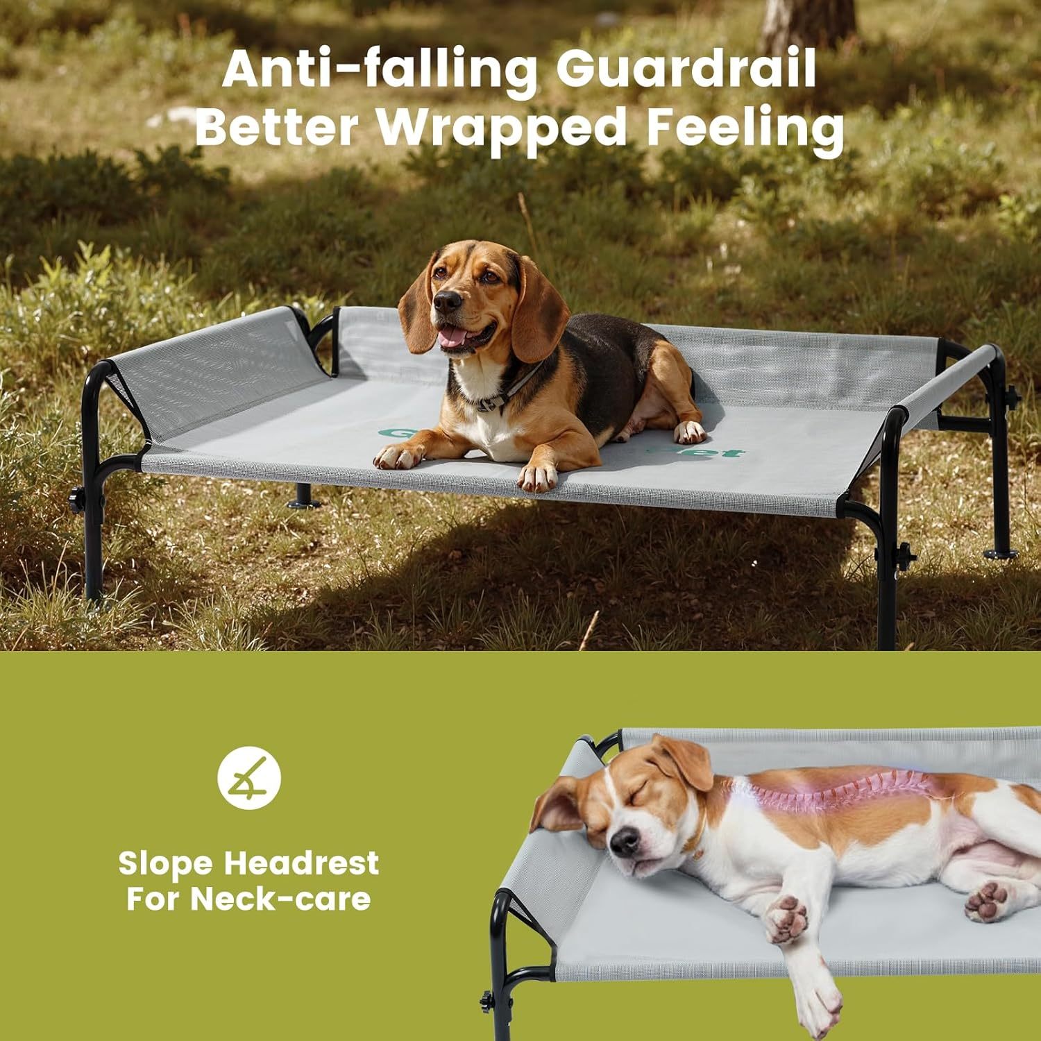 Gardner Small Dog Outdoor Waterproof Mesh Pet Bed with 3-Sided Guardrail