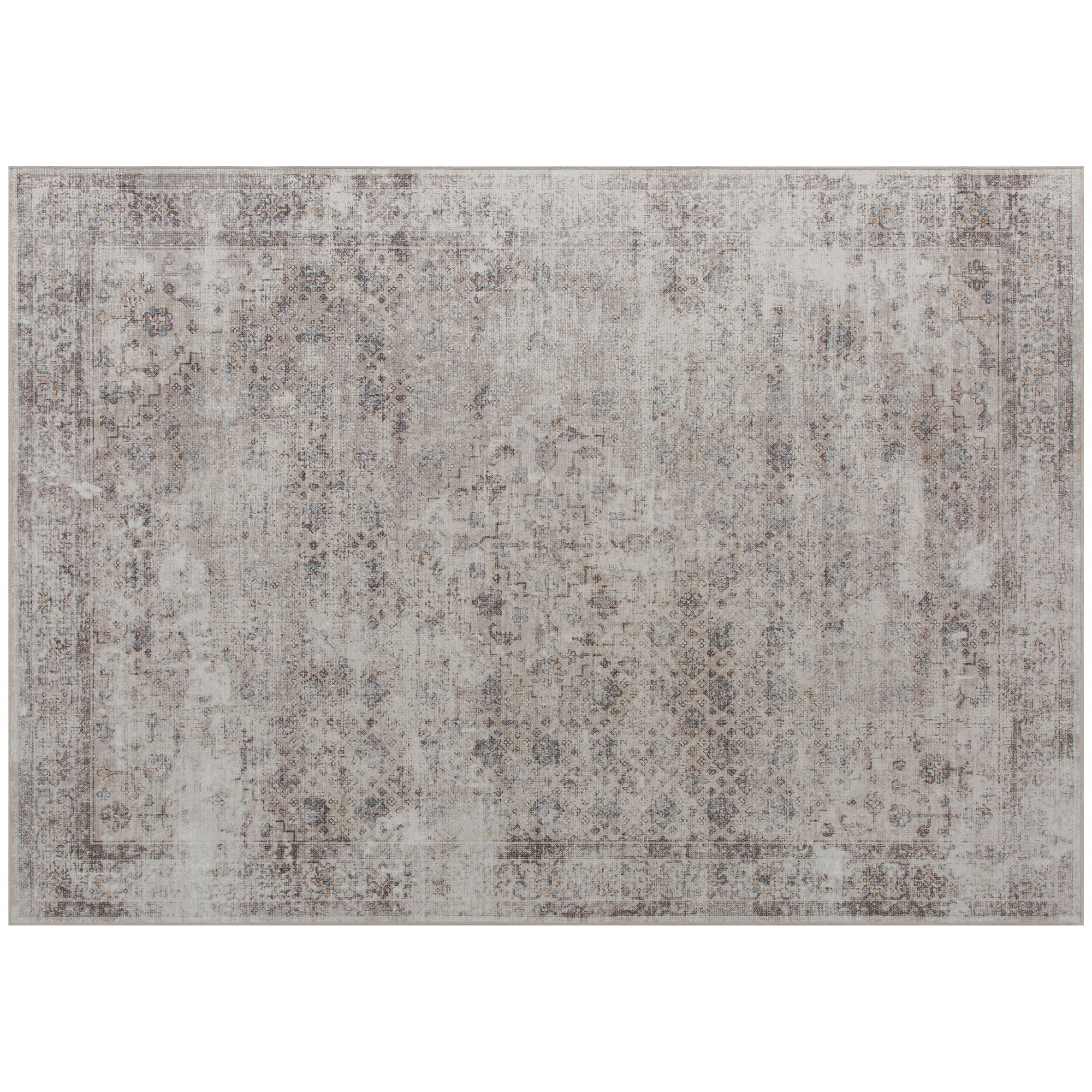 Machine Washable Area Rug 4x6, Non-Slip Traditional Floor Carpet for Living Room, Bedroom, Light Mixed-Brown