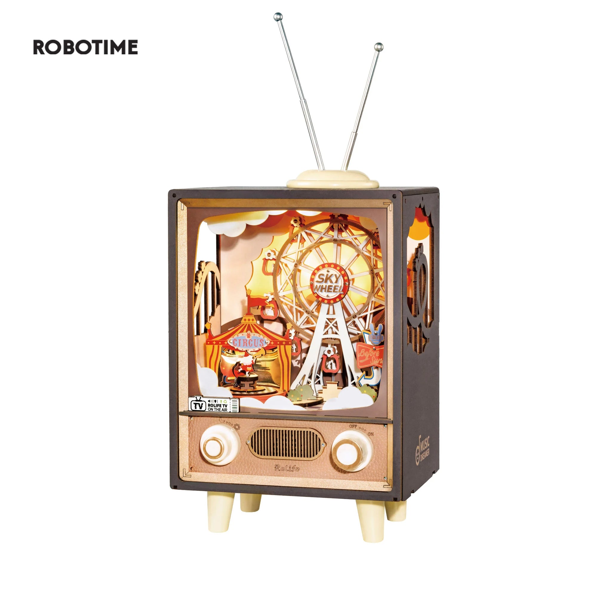 Robotime Rolife Sunset Carnival Music Box with Lights, 3D Wooden Puzzle Toy & Home Decor