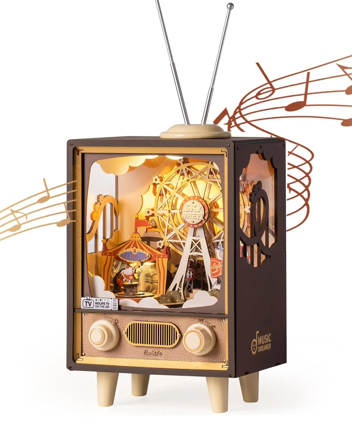 Robotime Rolife Sunset Carnival Music Box with Lights, 3D Wooden Puzzle Toy & Home Decor