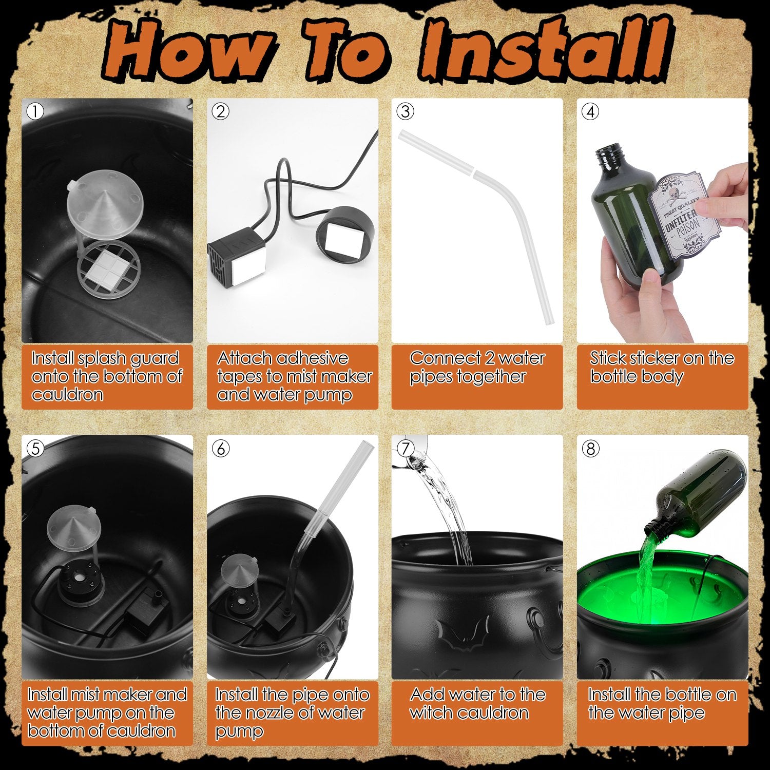 Halloween Decorations Floating Bottle Set With Witches Cauldron And Mist Maker With Green Light Spooky Vintage Party Decorations For Indoor Home Kitchen Living Room Entry Table