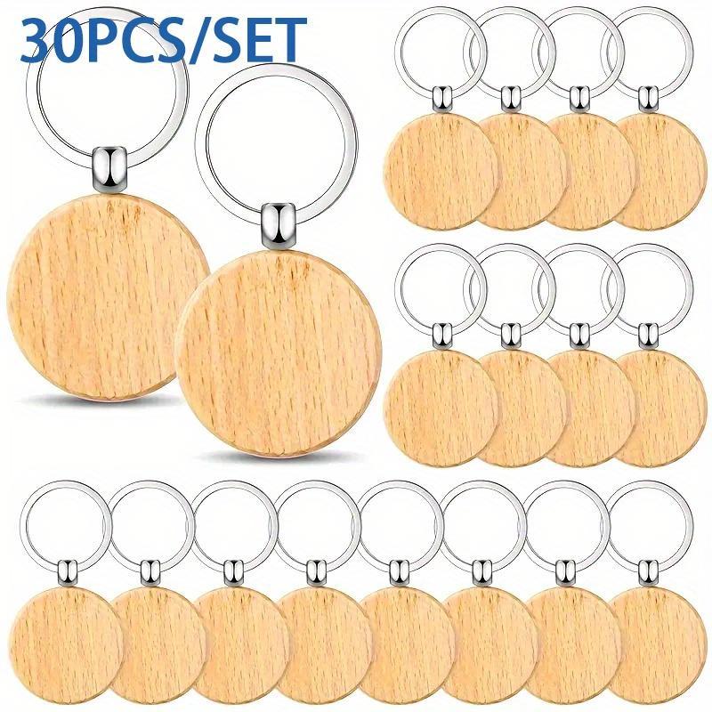 30 Pieces Wooden Keychain Set - Handmade Round Wooden Keychains, Suitable For Handmade, Customizable Keychain Making Sets, Car Keys, Backpack Tags, Pet Accessories And Holiday Decorations
