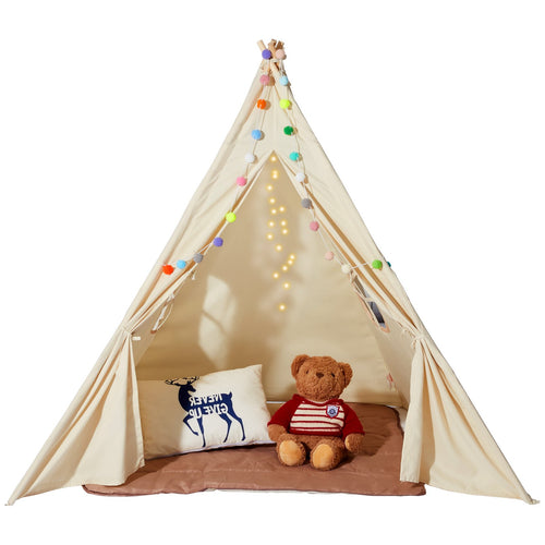 cKids Teepee Play Tent 1–5, Indoor/Outdoor, With Mat & Plush Balls, Beige