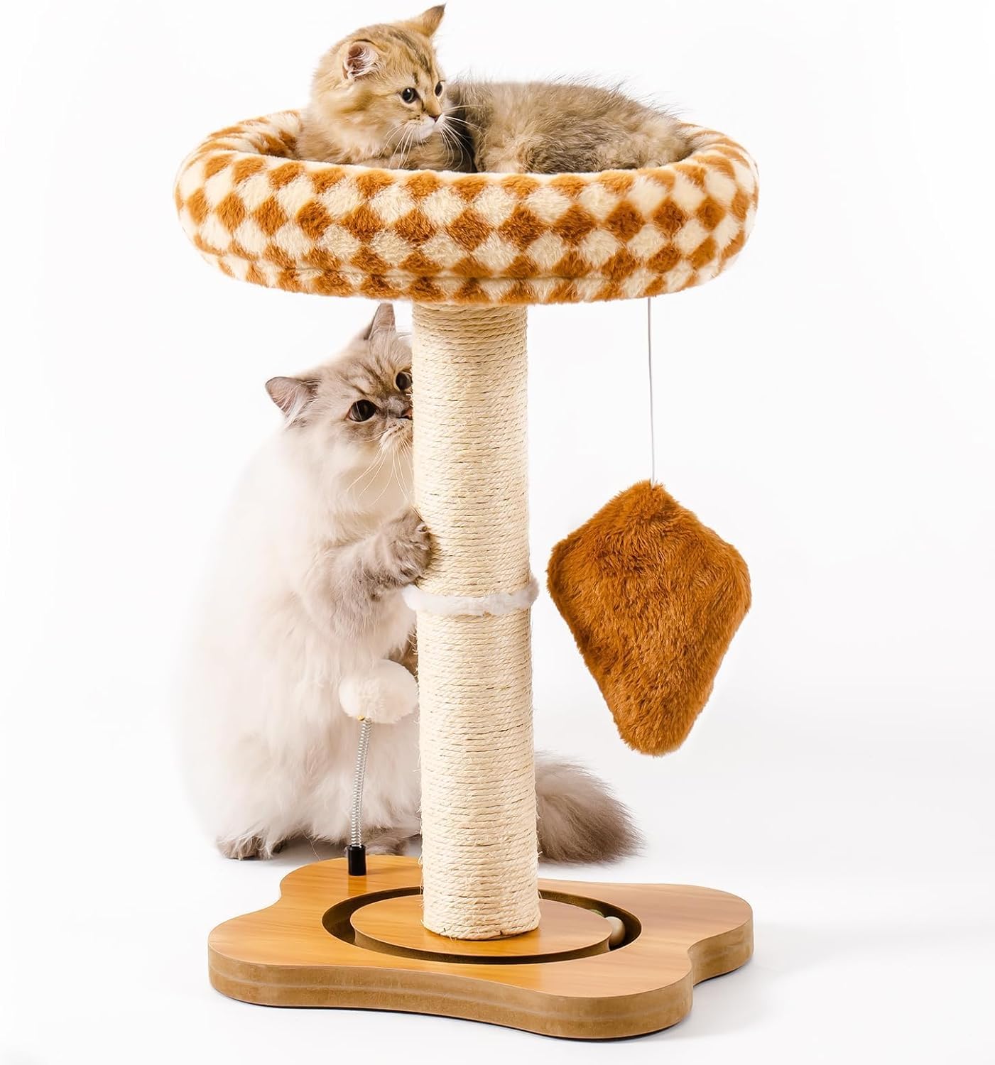 Mewoo Cat Scratching Post with Bed, Sisal Scratcher & Toys, Brown