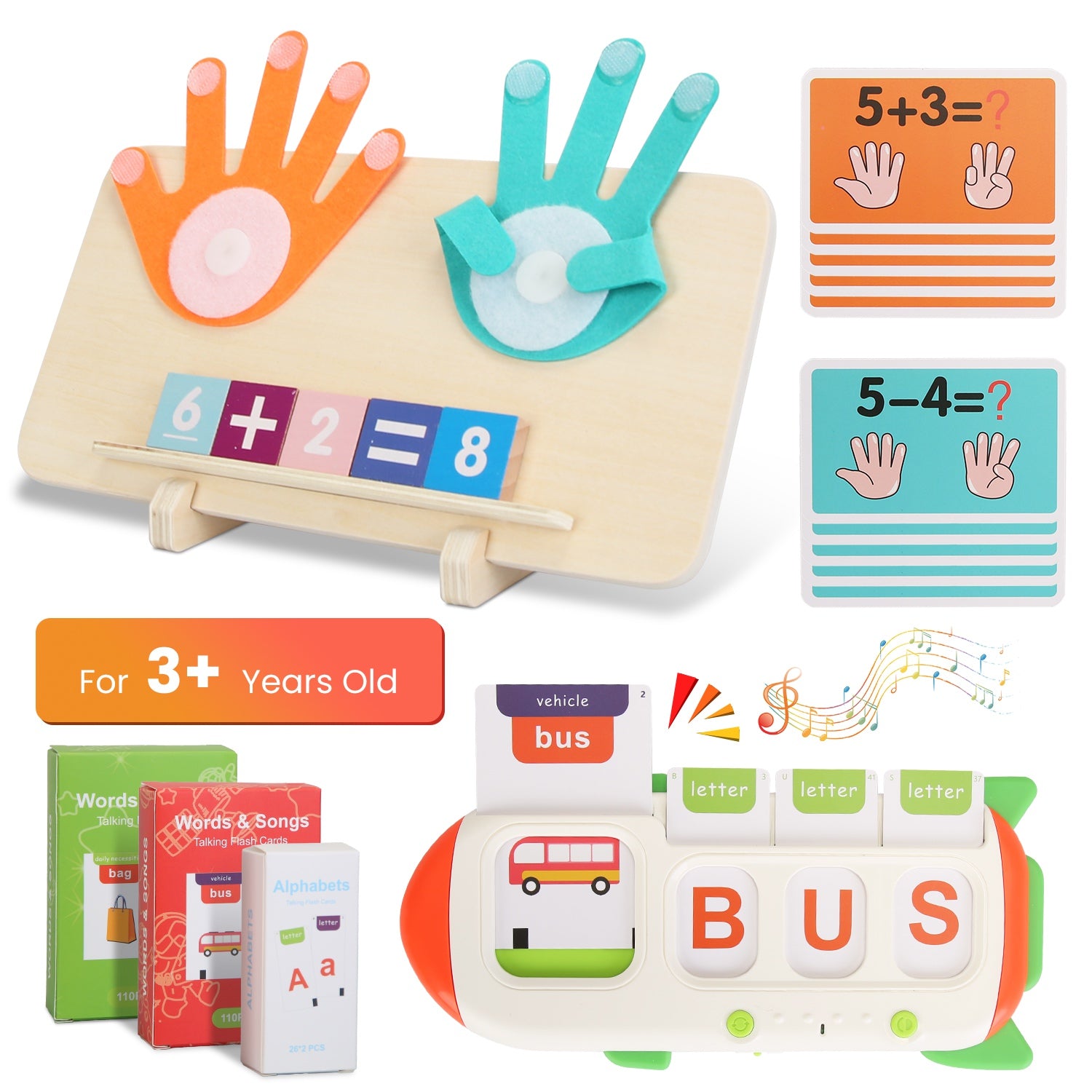 Talking Flash Cards & Finger Counting Math Board, Interactive Learning Toy for Kids 3+