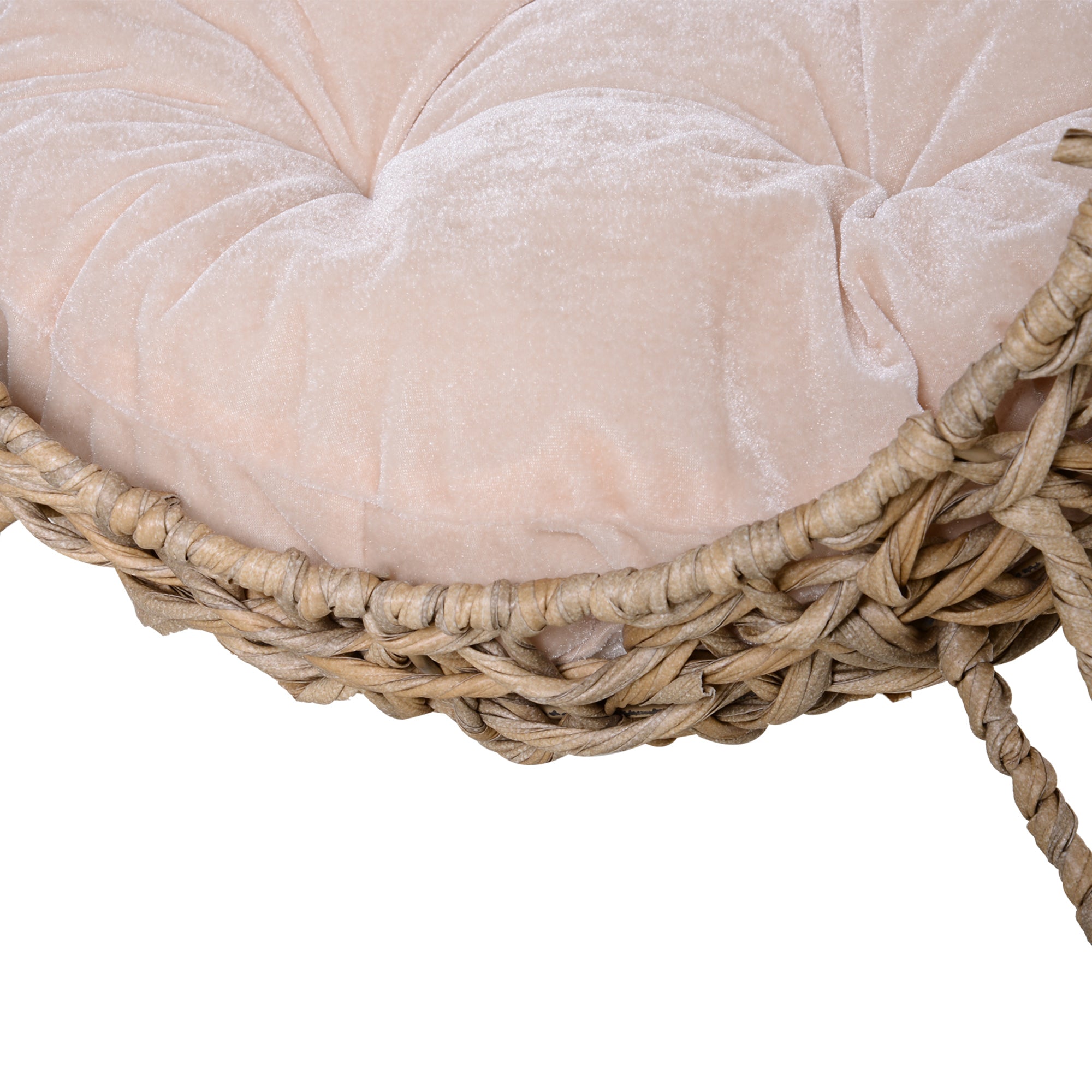 20.5" Weaved Cat Bed, Elevated Hand-woven Braided Banana Leaf Kitten House Condo with Cushion, Beige