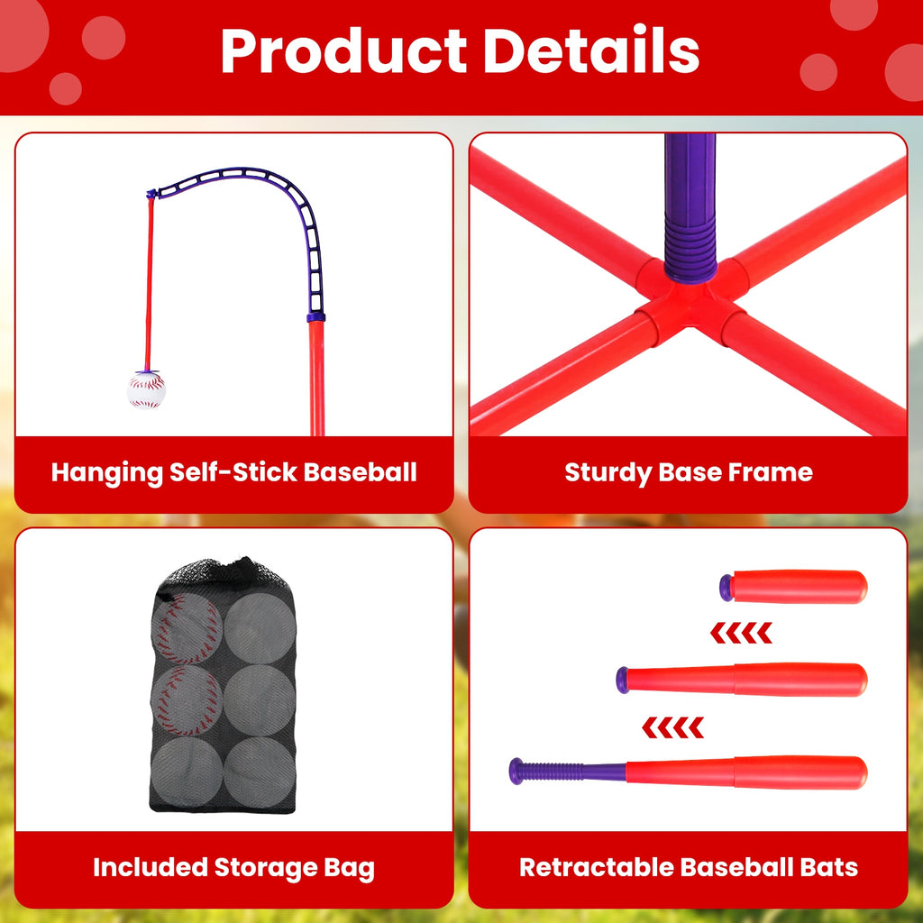 1Set 3 In 1 Baseball Toy Set For 3 To 5Years Old Kids And Toddlers Includes Tee Ball Stand Hanging Tee Automatic Ball Launcher With Adjustable Height For Indoor Outdoor Play Perfect Gift