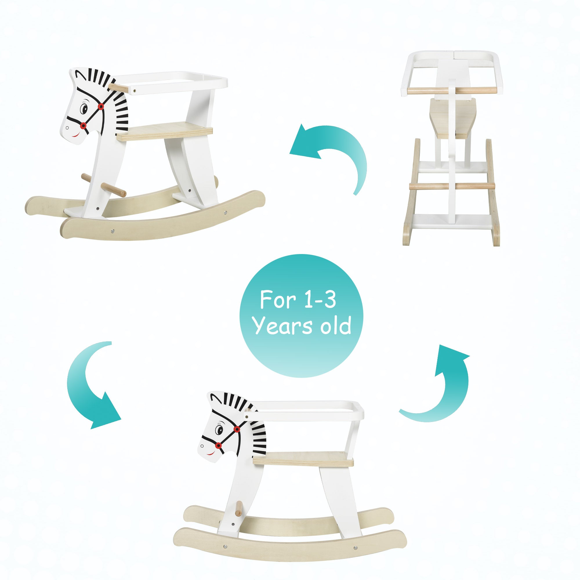 Wooden Rocking Horse Toddler Baby Ride-on Toys for Kids 1-3 Years with Classic Design & Wood Safety Bar, White