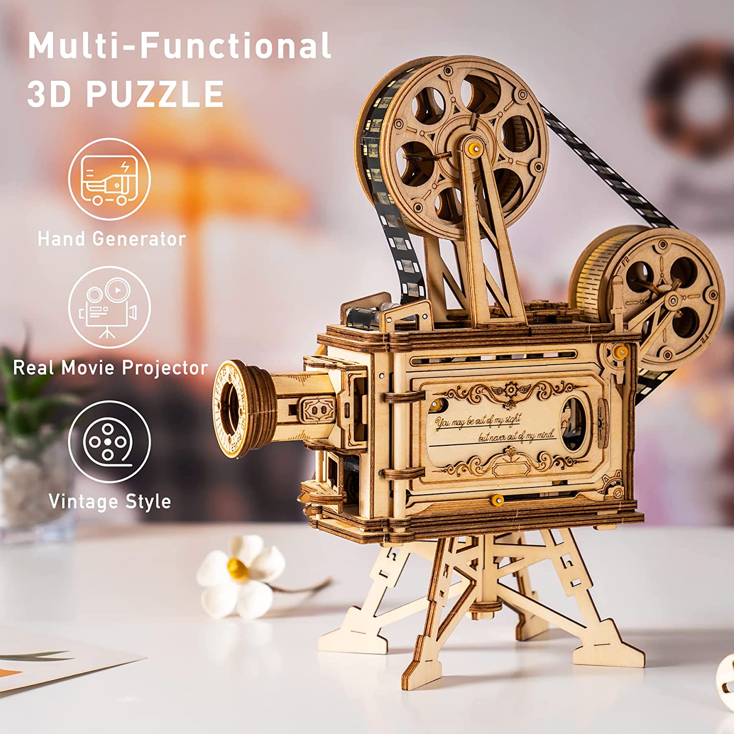 ROKR 3D Wooden Puzzle Vitascope Mechanical Movie Projector Toy Kit