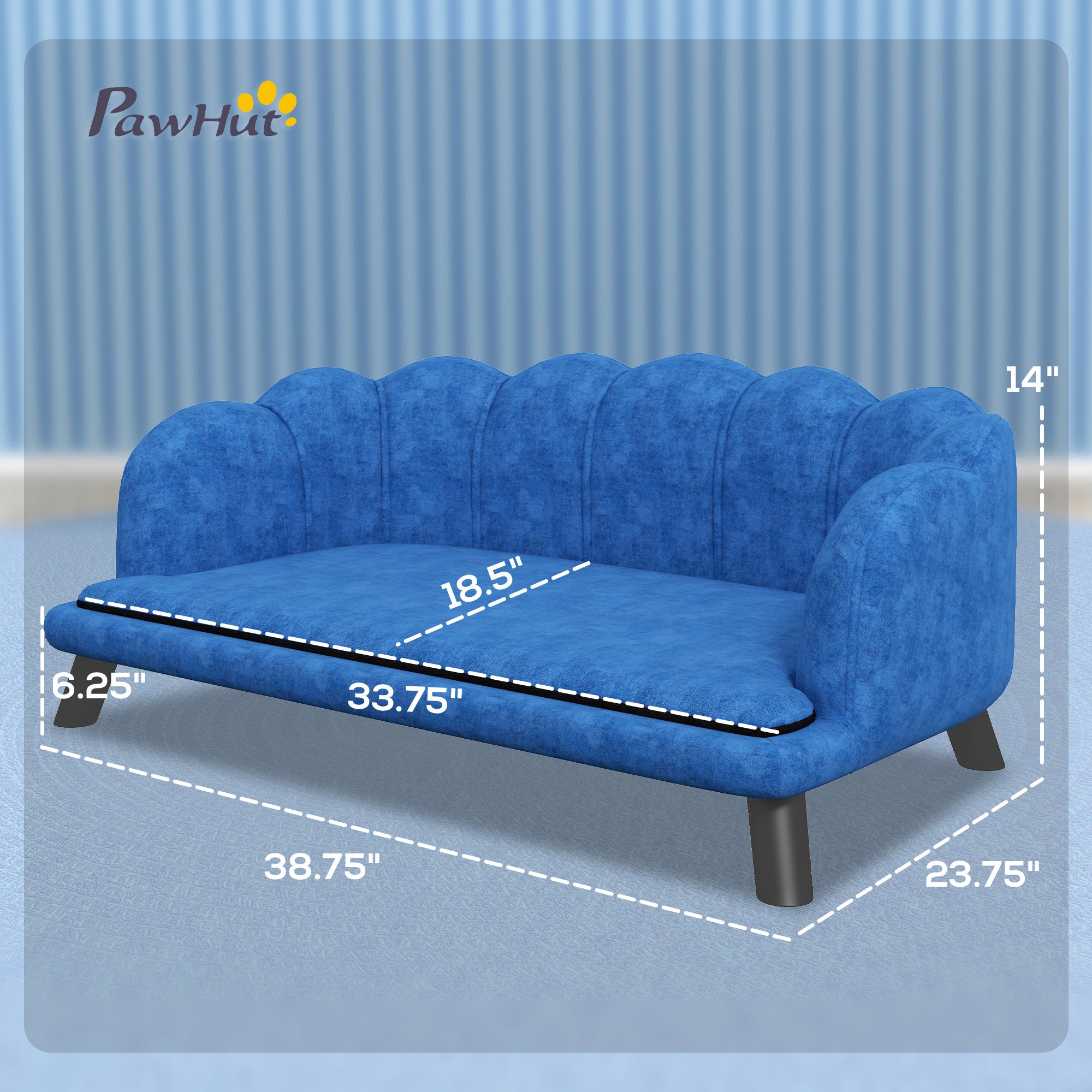 Pearl Design Pet Sofa Bed with Cushion & Solid Wood Legs, Dark Blue