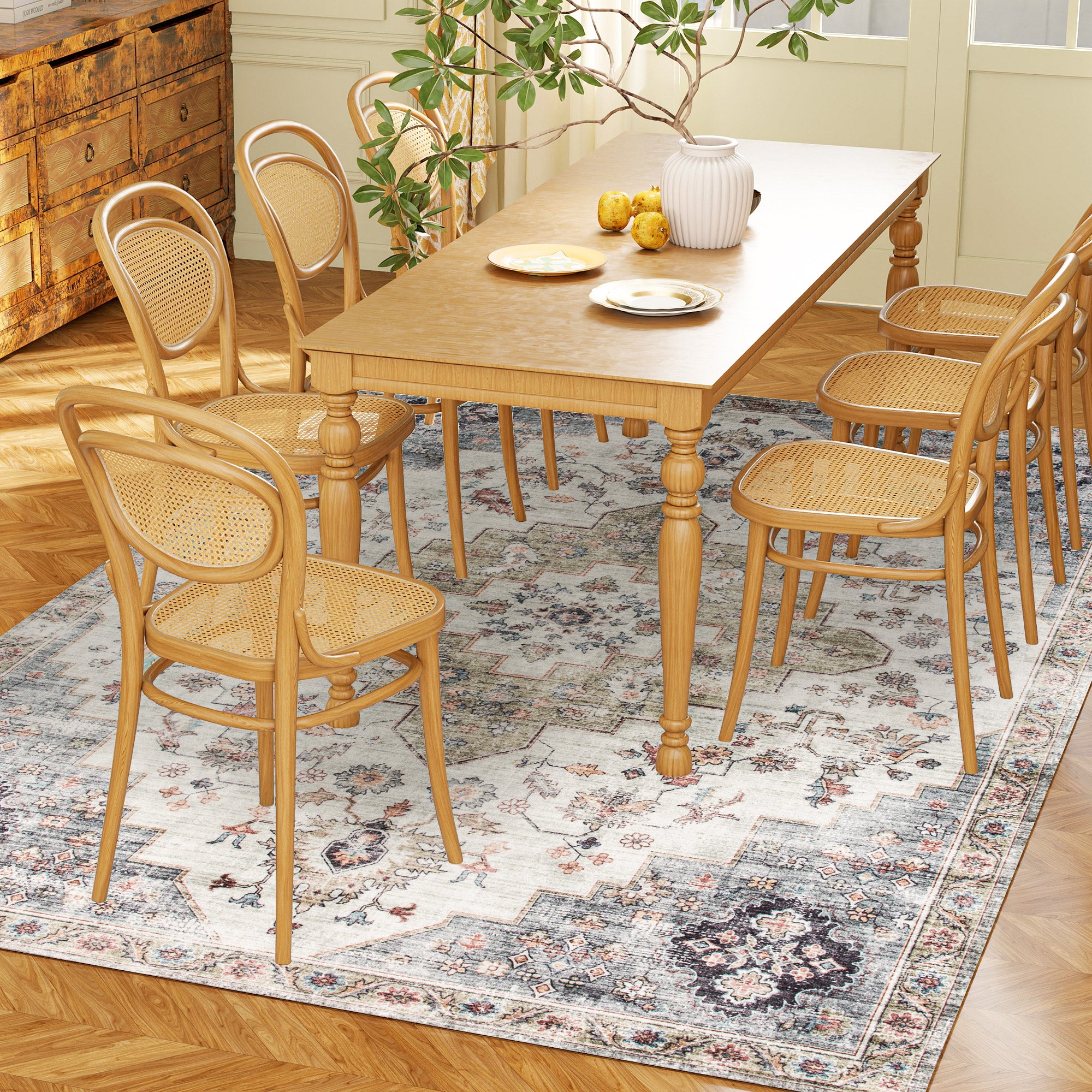 4x6 Area Rug, Vintage Machine Washable Rug, Non-Slip Carpet for Living Room, Bedroom, Dining Room, Brown and Green