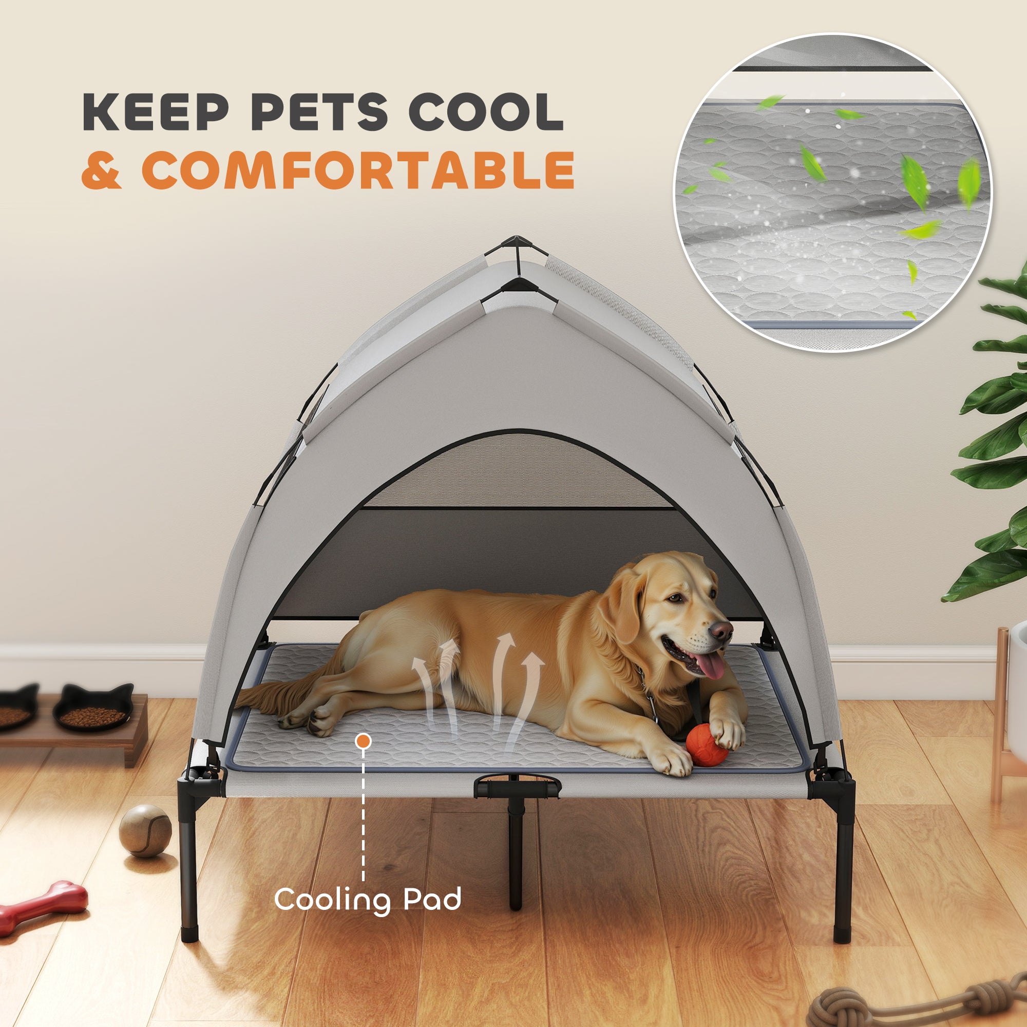 Elevated Dog Bed with Removable Canopy Portable Raised Pet Cot 36x29.5x35