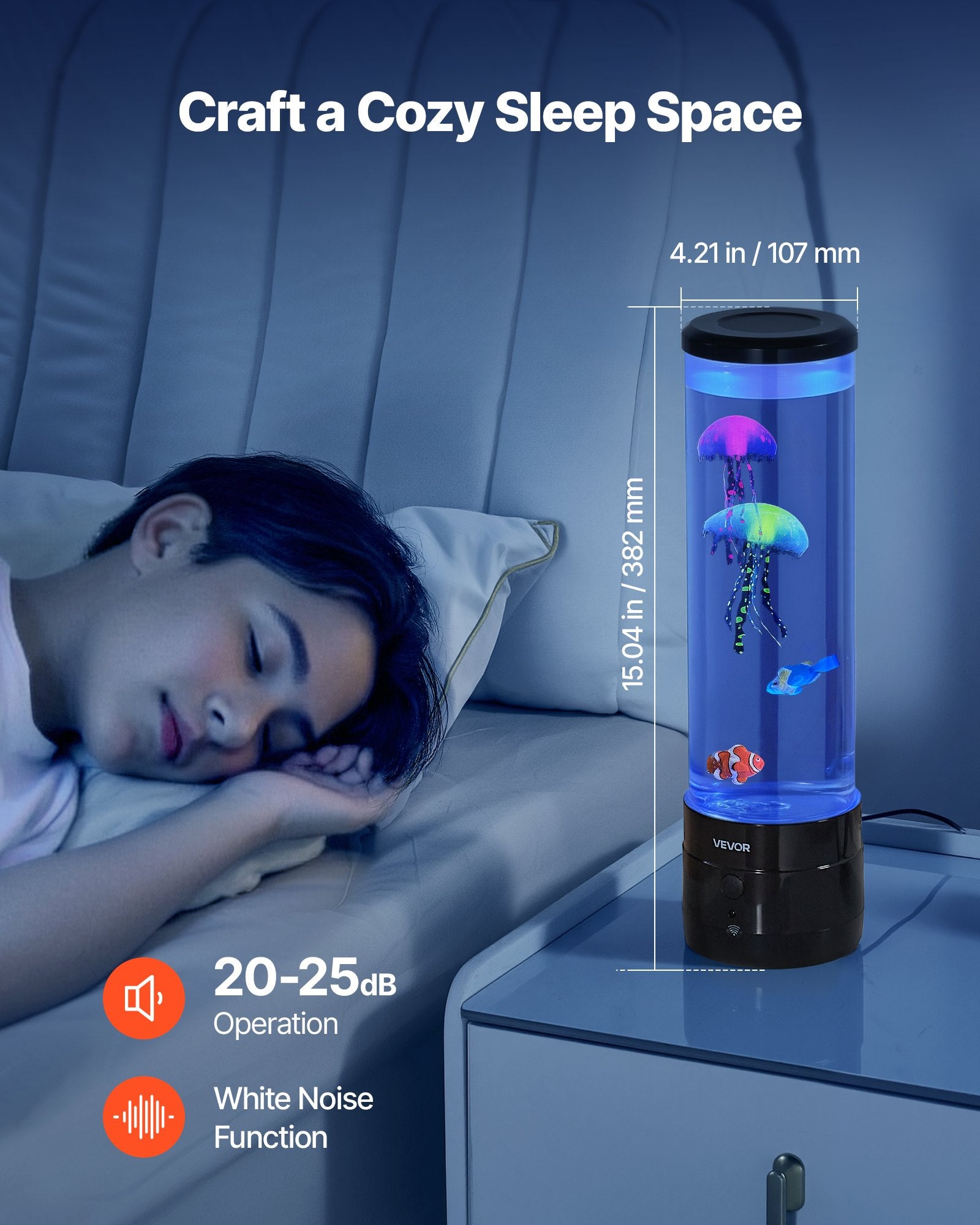 Sensory Bubble Tube Lamp, 16 Color Changing Light Effects, Water Fish Lamp With Built-in Bluetooth Speaker & White Noise, Fake Aquarium Tank Night Light For Bedroom Living Room Home Decor