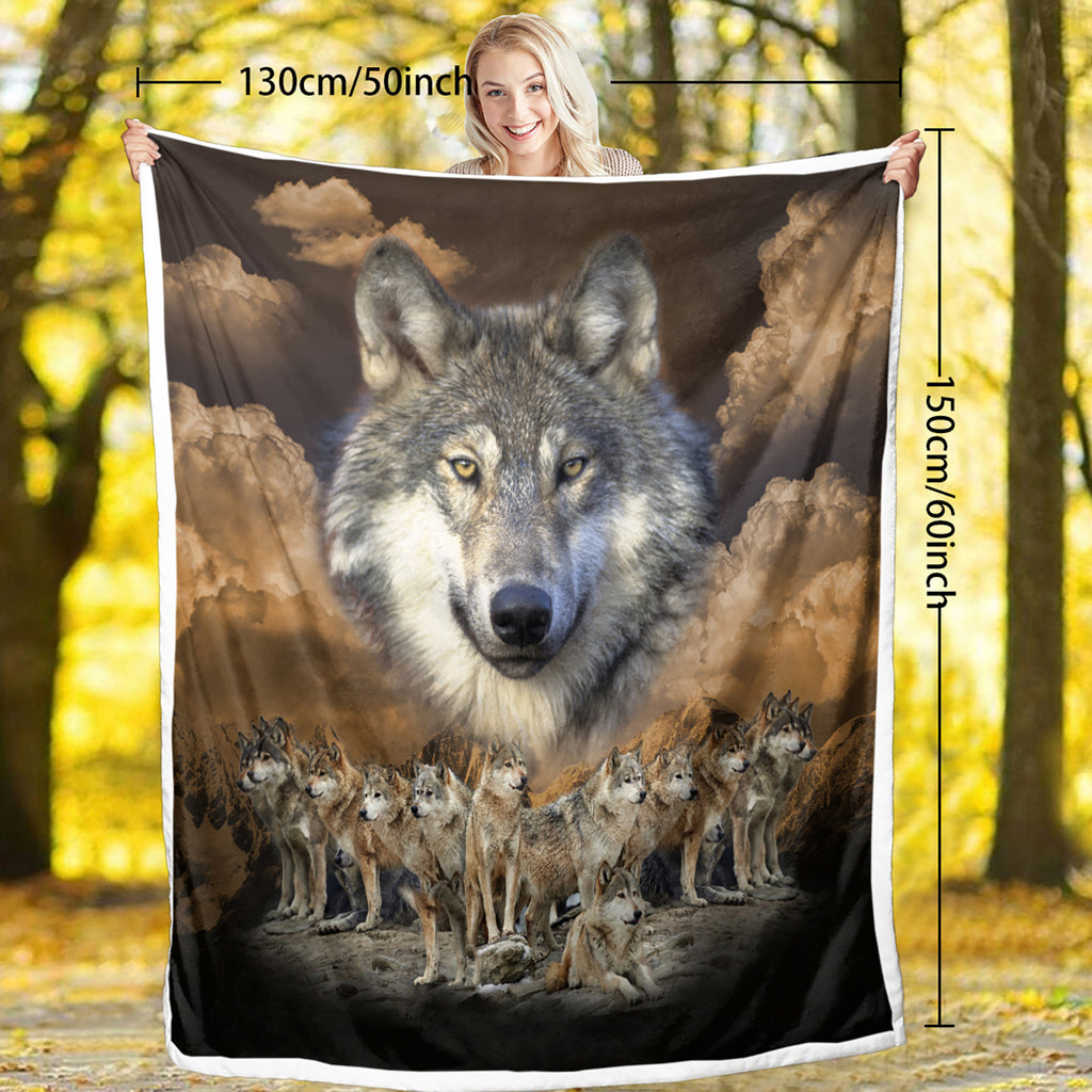 Cozy Wolf Sherpa Fleece Blanket – Soft Plush for Bed, Couch, Chair