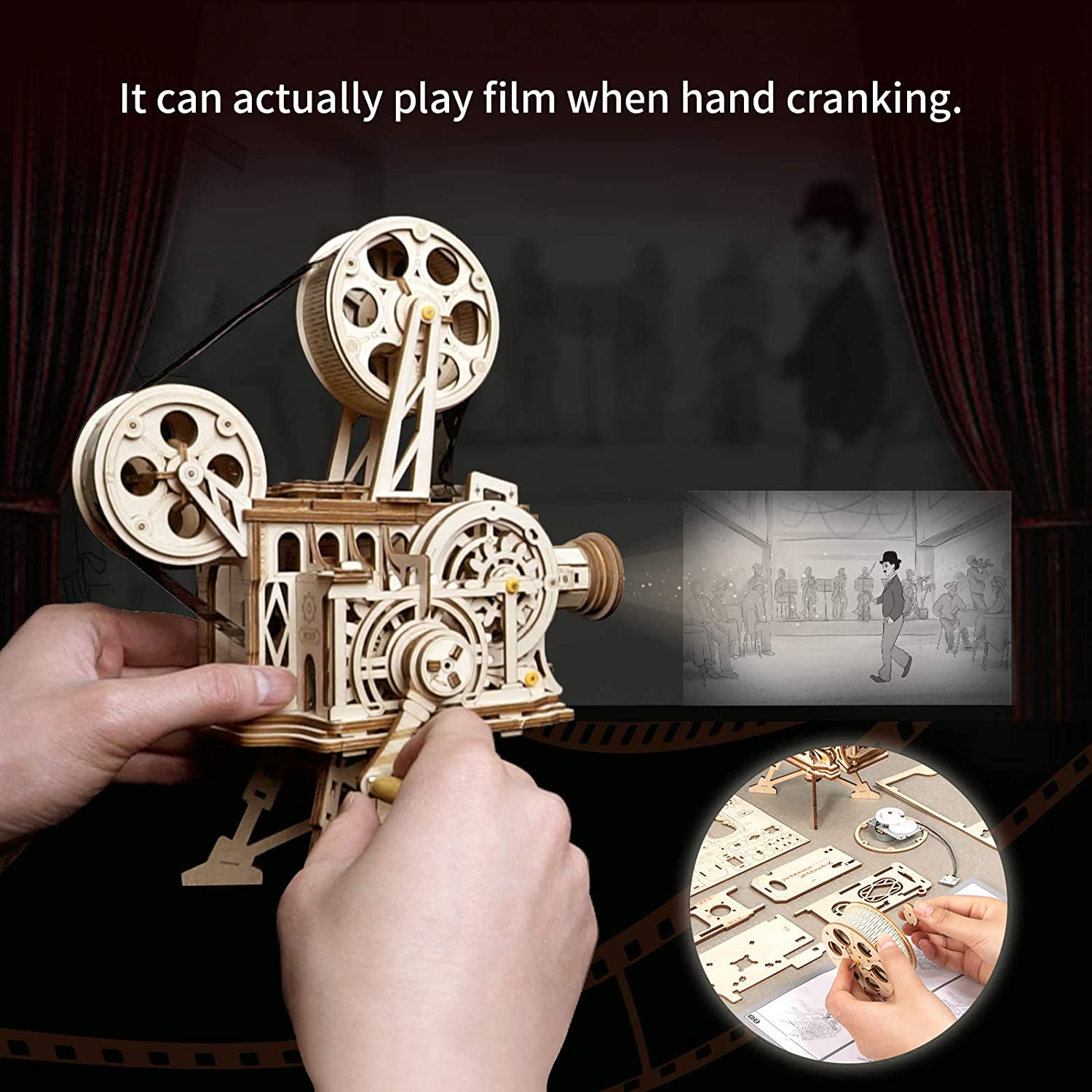 ROKR 3D Wooden Puzzle Vitascope Mechanical Movie Projector Toy Kit