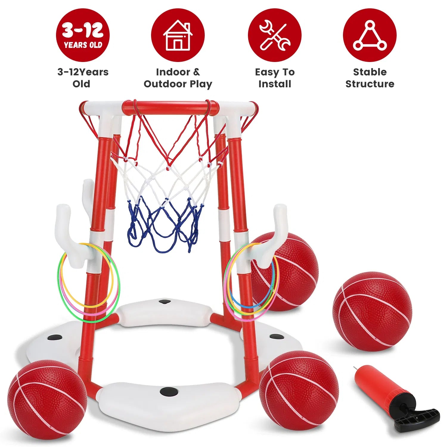 Summer Pool Basketball Hoop Toy Set With 4 Basketballs 4 Circles Floating Swimming Pool Basketball Games Poolside Water Play Toy For 3-12Years Old Kids Adults GPCT5441
