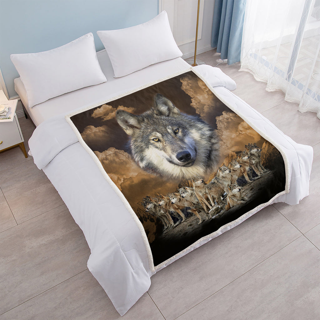 Cozy Wolf Sherpa Fleece Blanket – Soft Plush for Bed, Couch, Chair