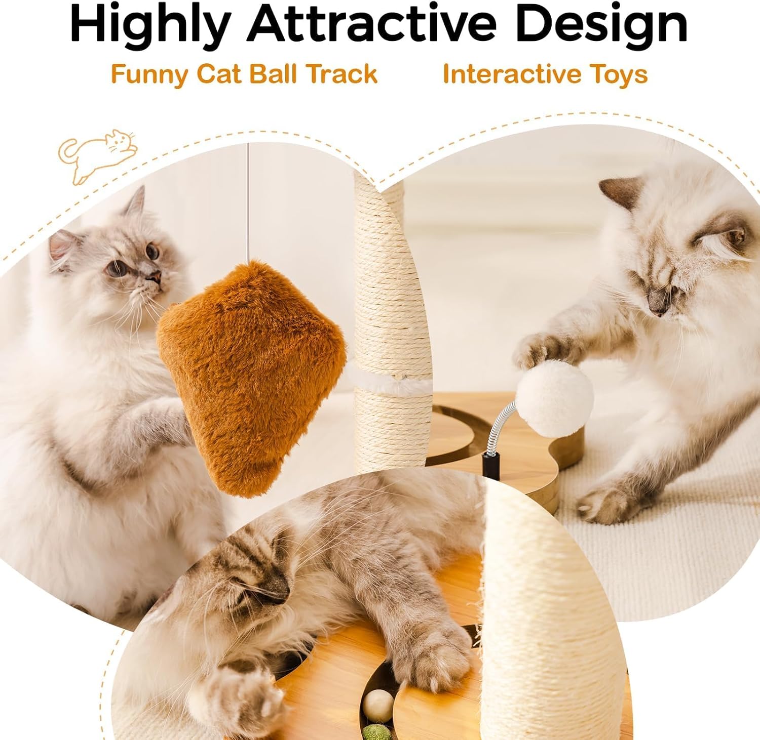 Mewoo Cat Scratching Post with Bed, Sisal Scratcher & Toys, Brown