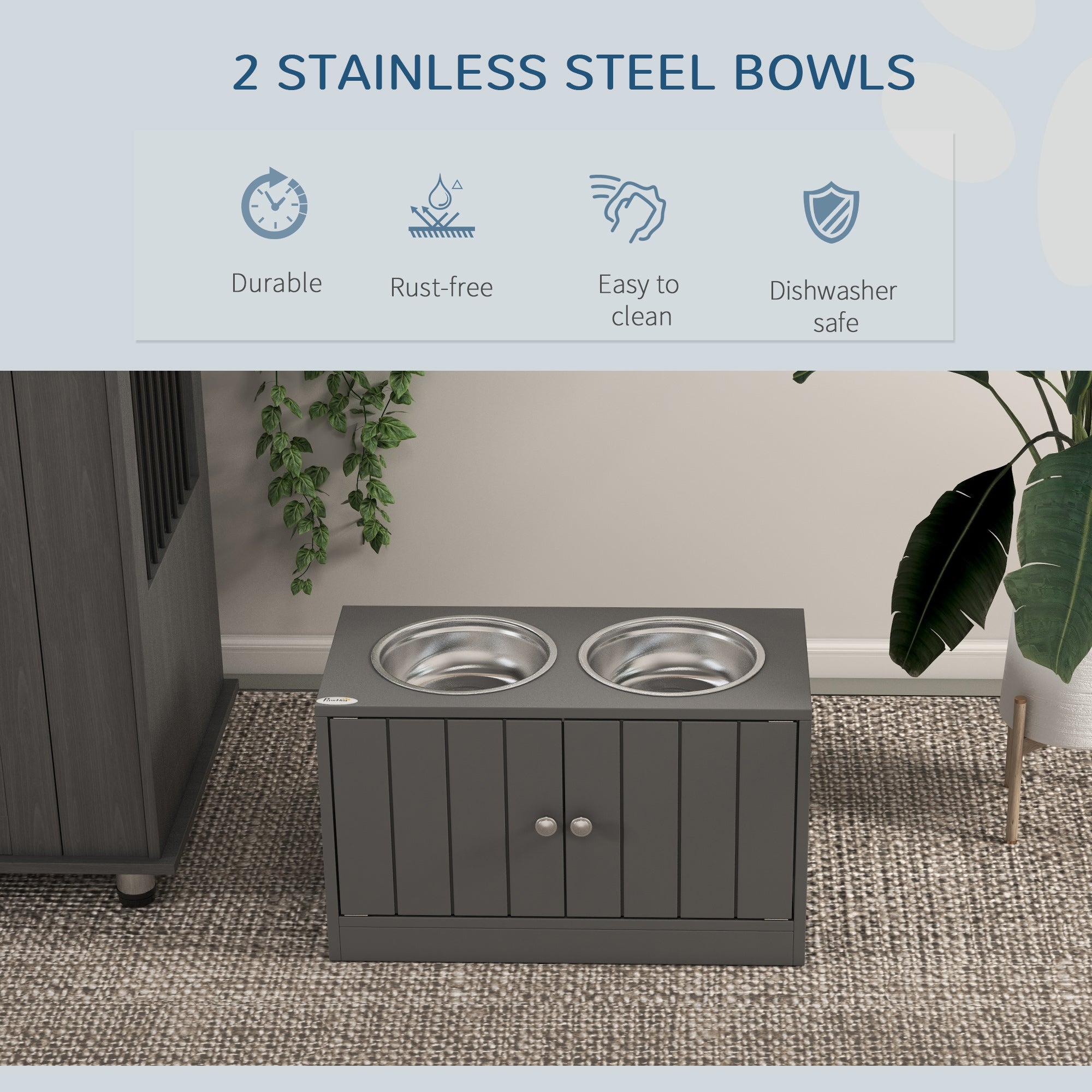 Elevated Dog Bowls with Storage Cabinet Containing Large 44L Capacity, Gray