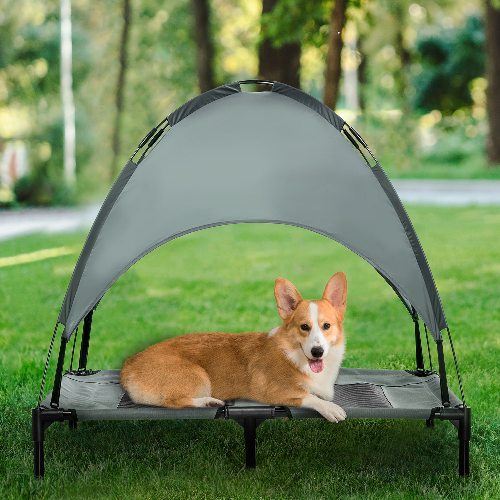 Elevated Dog Bed with Removable UV Canopy, Outdoor Cot 36" Large, Gray