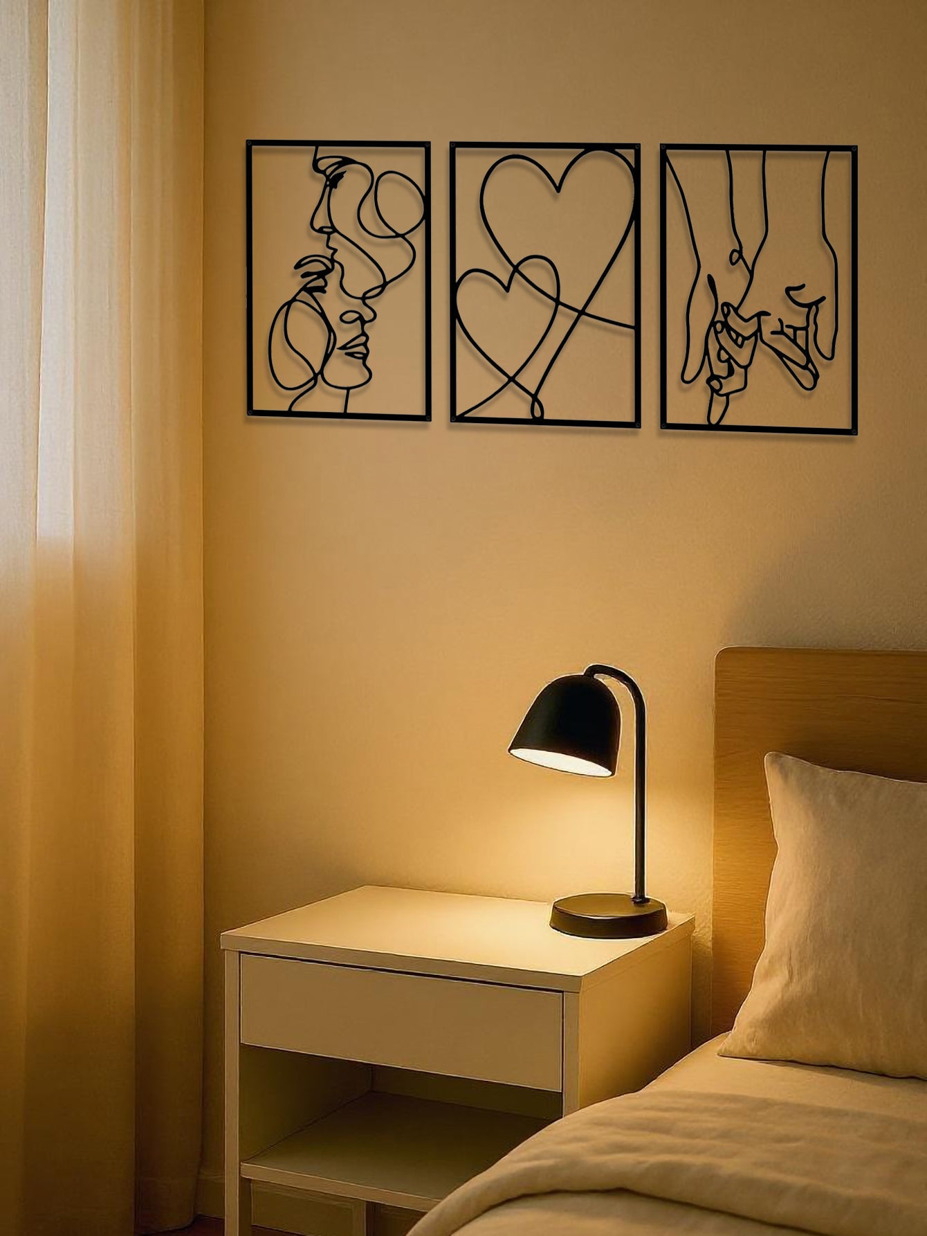 3 Piece Romantic Metal Wall Art Set Minimalist Couple Silhouette For Living Room