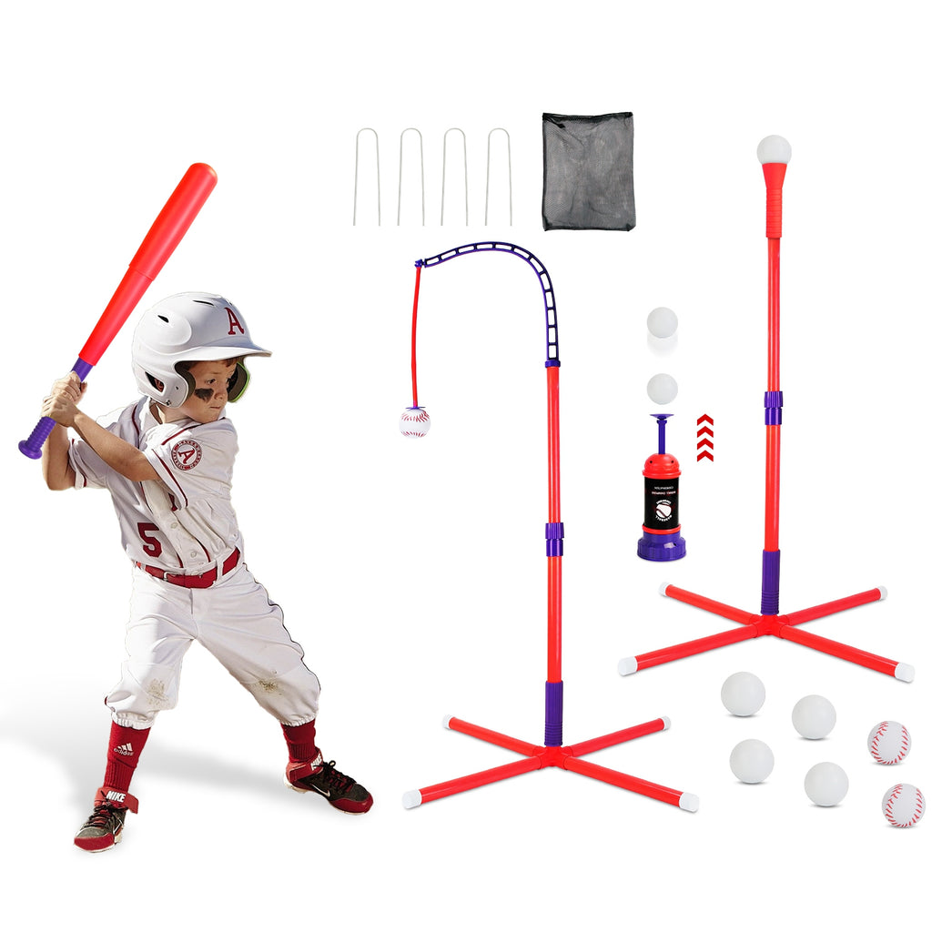 1Set 3 In 1 Baseball Toy Set For 3 To 5Years Old Kids And Toddlers Includes Tee Ball Stand Hanging Tee Automatic Ball Launcher With Adjustable Height For Indoor Outdoor Play Perfect Gift