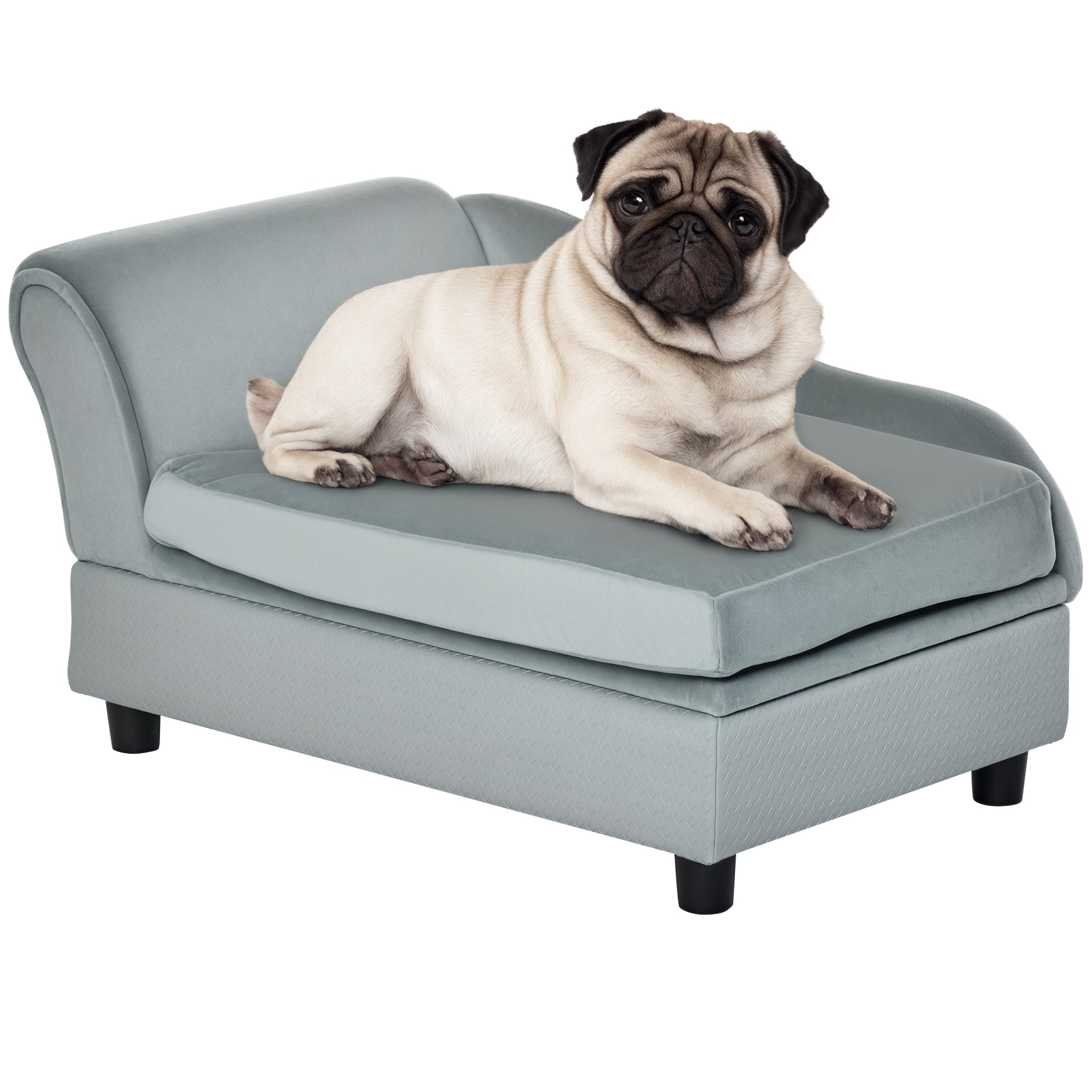 Luxury Dog Couch with Hidden Storage, Small Sofa Bed 2" Foam, Pale Gray