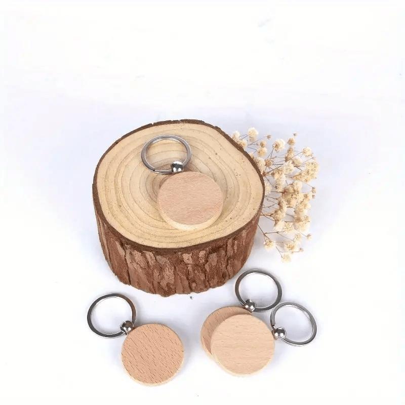 30-Piece Wooden Keychain Set, Handmade Round Keychains for DIY, Car, Backpack & Pets