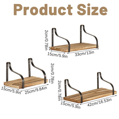 3 Pcs Rustic Wood Floating Shelves – Wall-Mounted for Home & Office