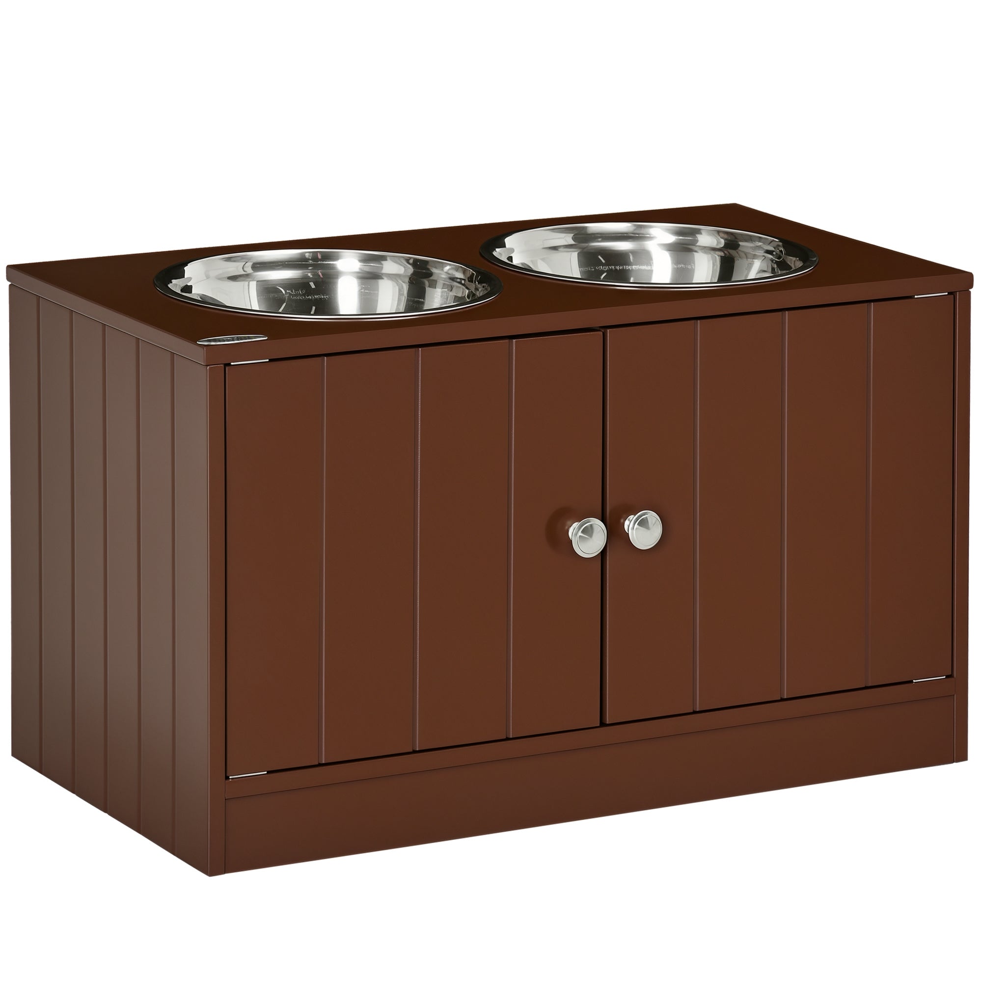 Elevated Dog Bowls with Storage Cabinet, Raised Dog Bowl Stand Pet Food Bowl Dog Feeding Station, Brown
