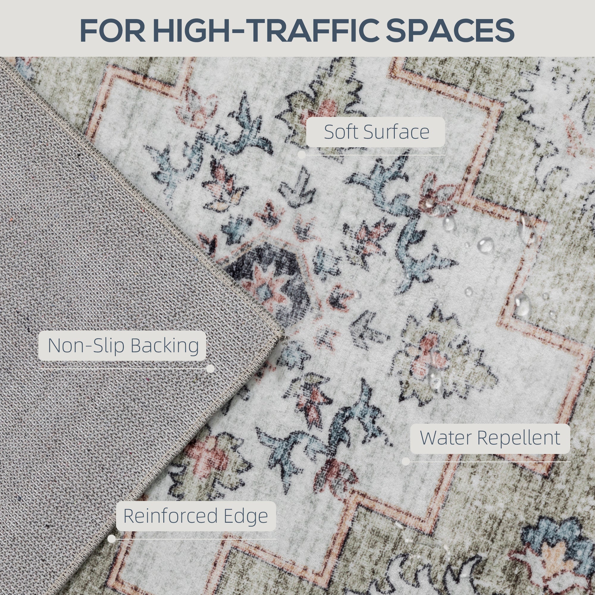 4x6 Area Rug, Vintage Machine Washable Rug, Non-Slip Carpet for Living Room, Bedroom, Dining Room, Brown and Green