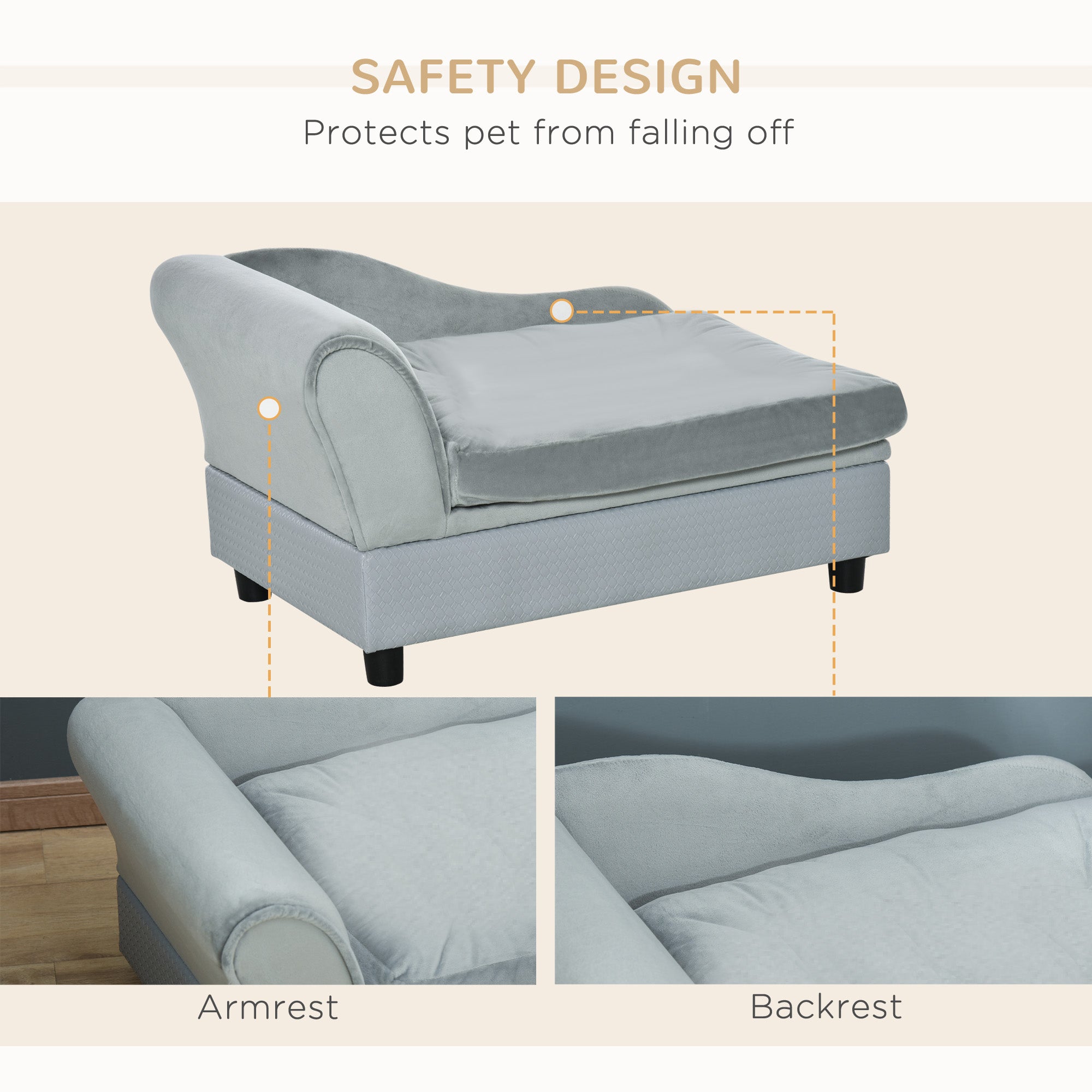 Luxury Dog Couch with Hidden Storage, Small Sofa Bed 2" Foam, Pale Gray