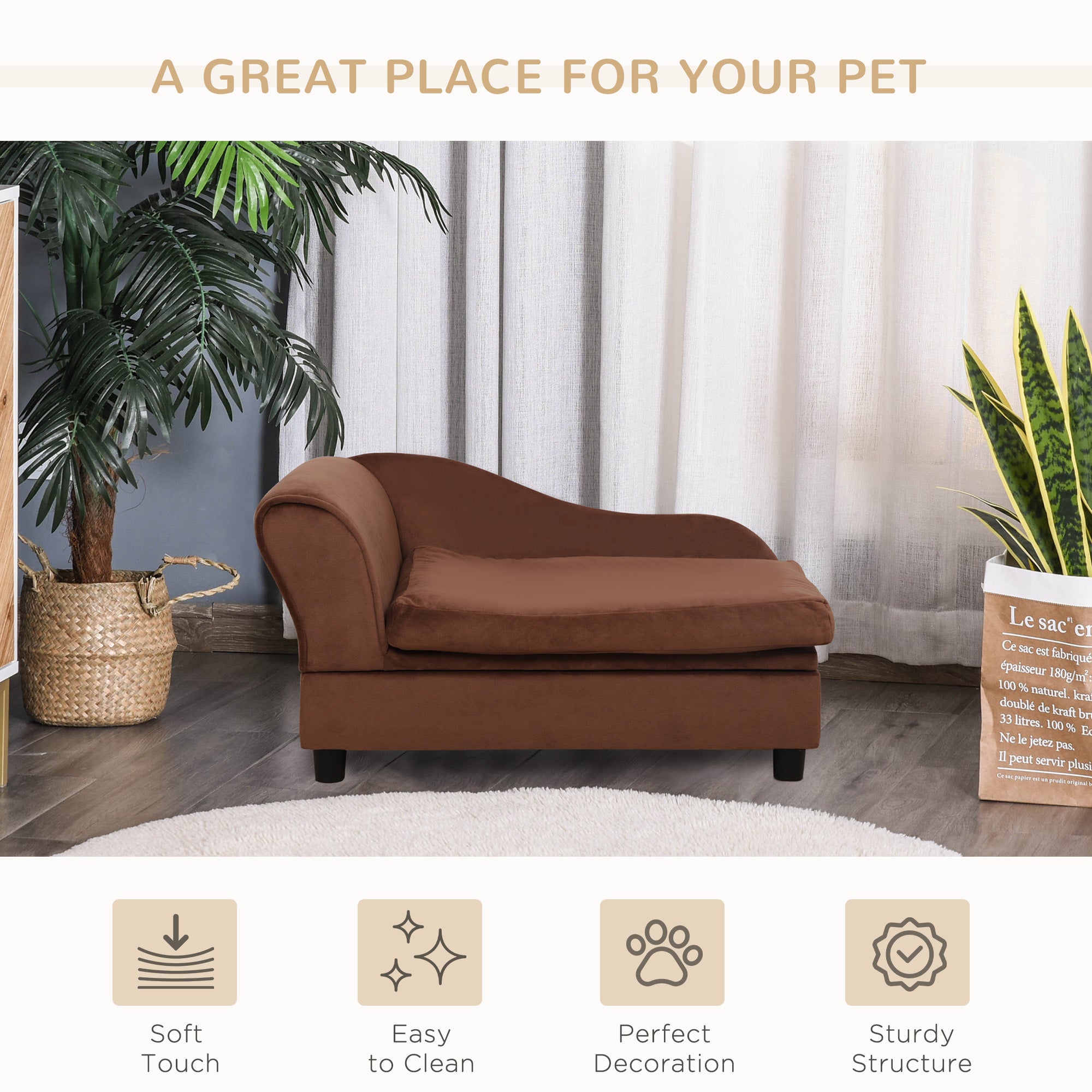 Pet Sofa Bed Couch with Storage, Pet Sofa for Cats and Small Dogs, Brown