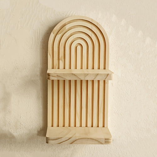 2 Wooden Double Wall Shelves – Curved Faux Wood for Home Decor