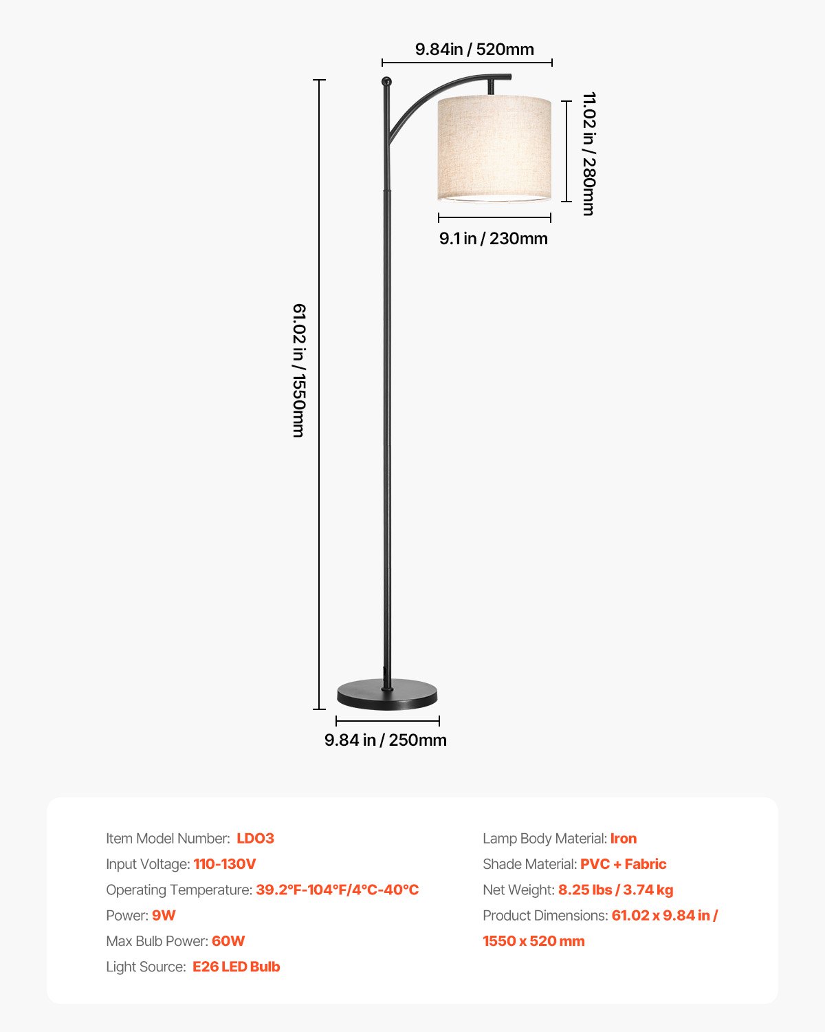 Floor Lamp Dimmable Color Temperature Living Room Lamp With Remote Control