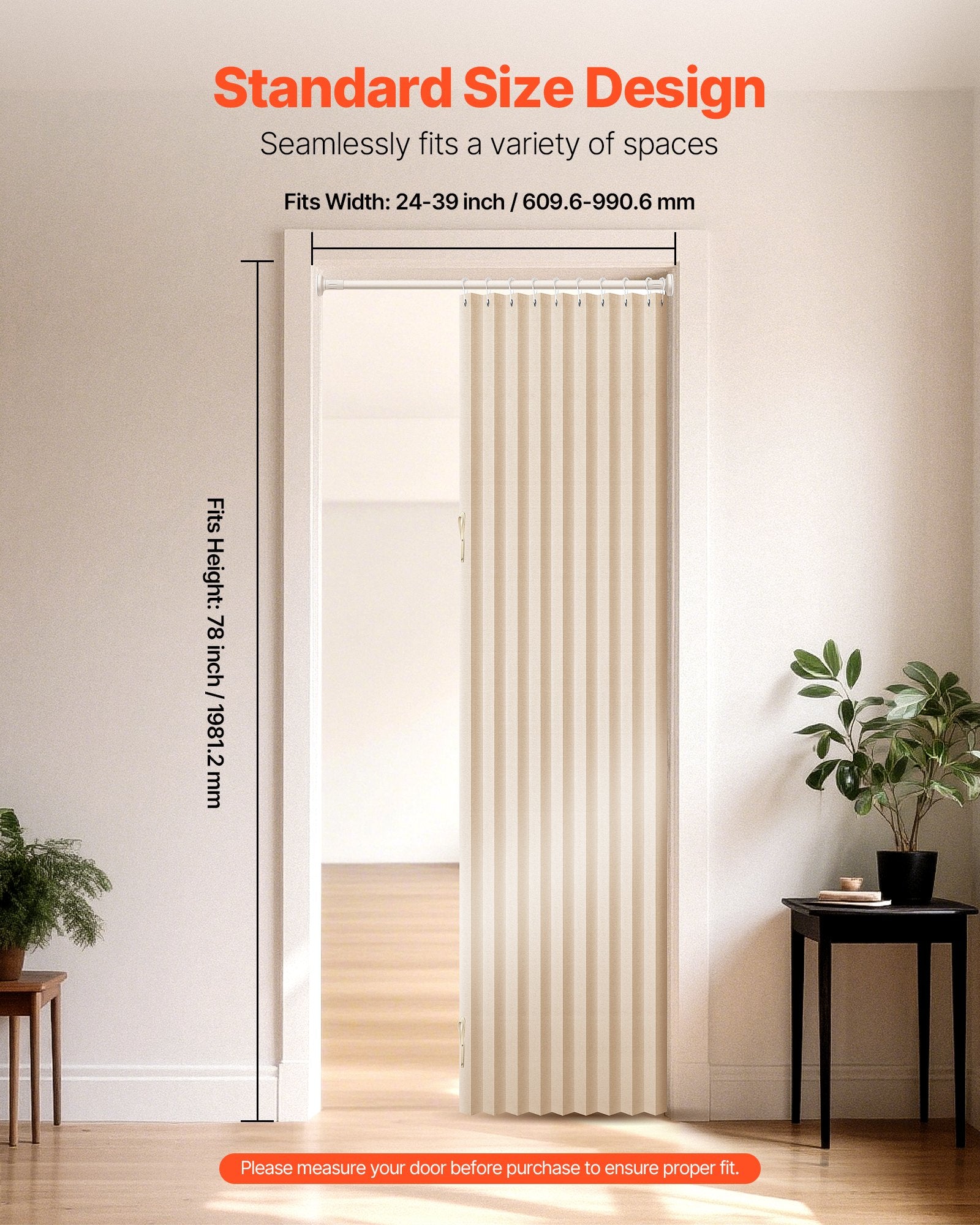 Accordion Door, 47 X 78 Inch, Blackout Fabric Folding Magnetic Door Curtain, With Hanging Hooks, Interior Room Divider For Doorways, Closets, Bedrooms, Bathrooms, Living Rooms, Beige, 1 Panel