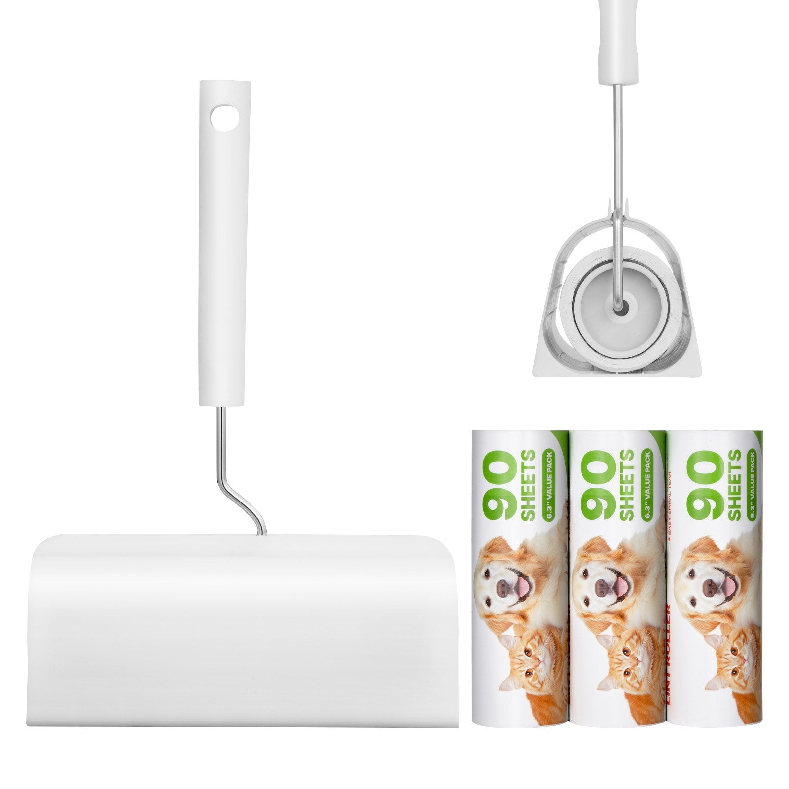 Sticky Lint Roller Set, 3 Pack Pet Hair Remover with 270 Sheets for Carpet & Clothing