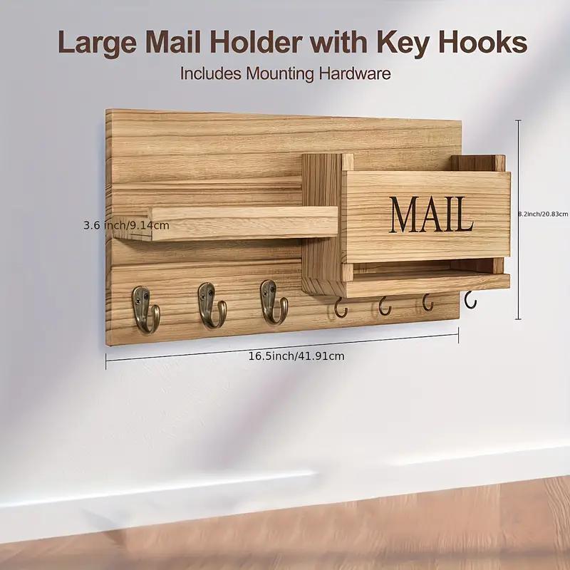 Simple Wooden Wall Mounted Keychain Mail Storage Rack Farmhouse Style Decorative Floating Shelves For Entry Bedroom Bathroom Living Room