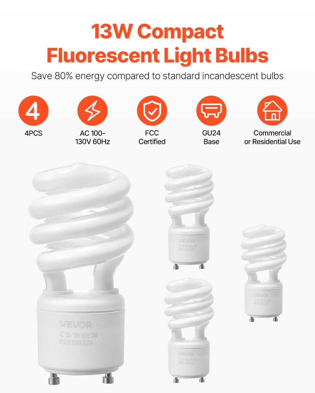 4-Pack 13W CFL Bulbs – Warm 2700K, GU24 Twist & Lock Base