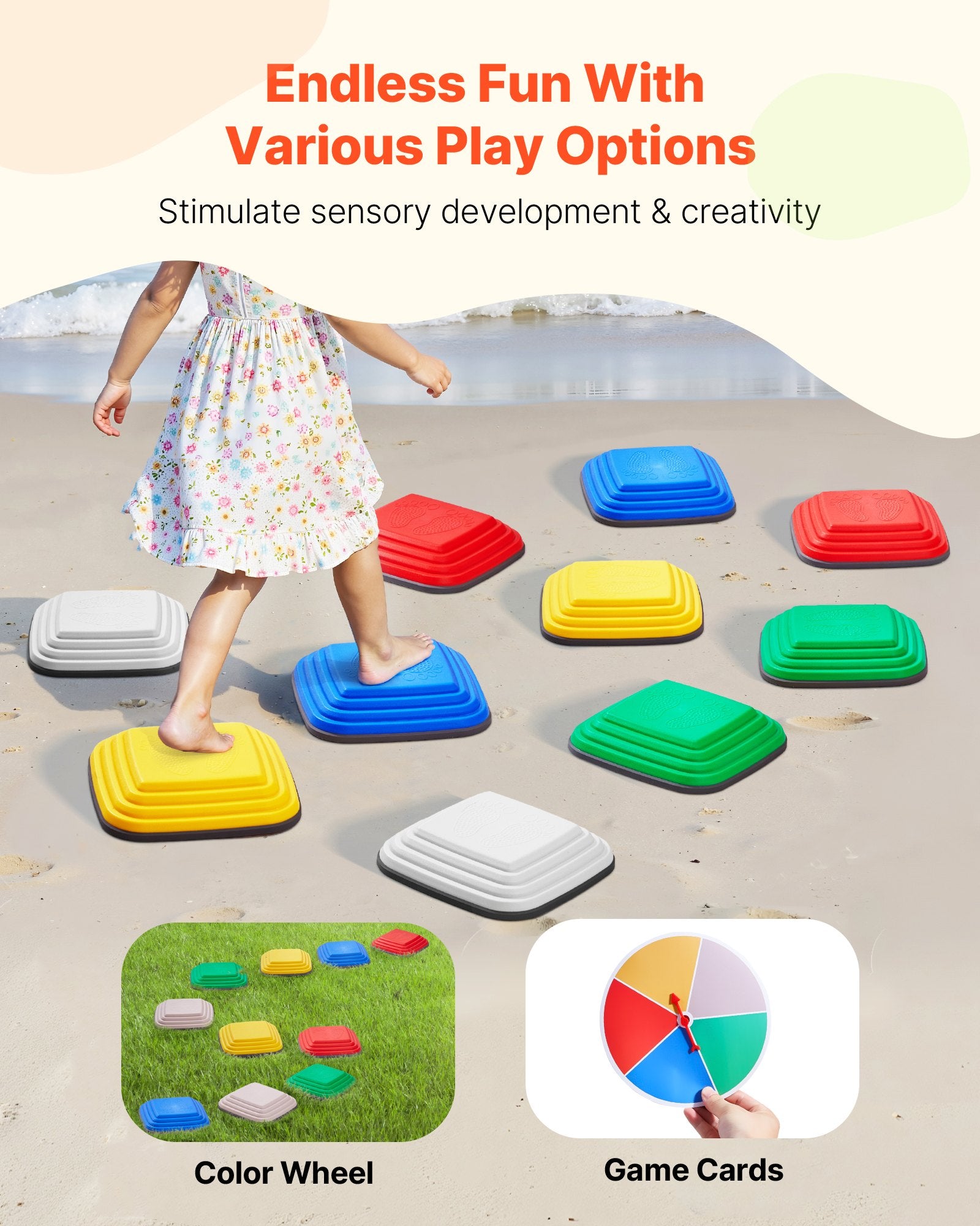 Balance Stepping Stones For Kids, 10 PCS, Up To 220 Lbs, Non-Slip Toddlers Sensory Stepping Stones, Obstacle Course Coordination Game Toys Indoor Or Outdoor Play For Children Aged 3 4 5 6 7 8+