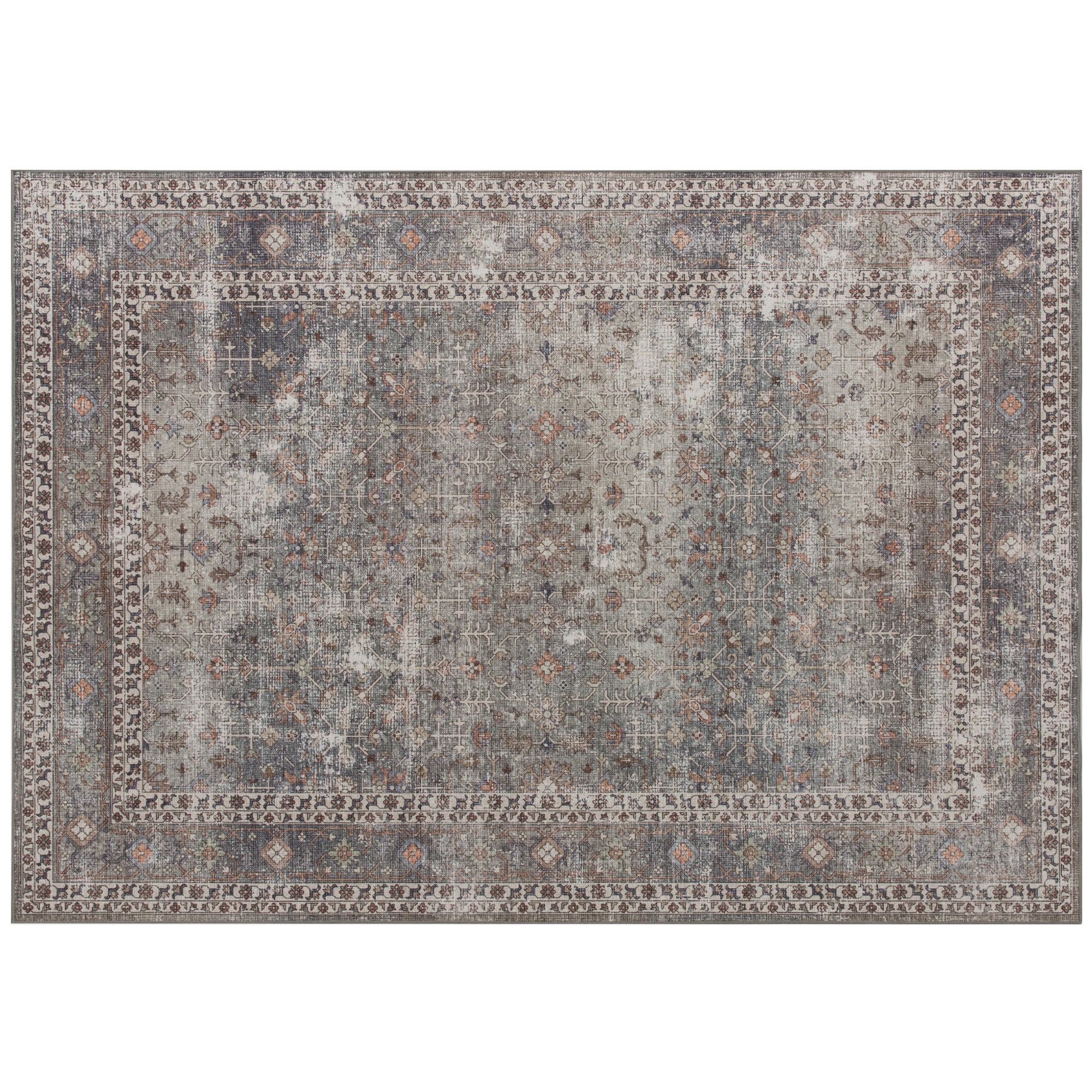 Machine Washable Area Rug 4x6, Non-Slip Traditional Floor Cover Foldable Carpet for Living Room, Dark Mixed-Brown