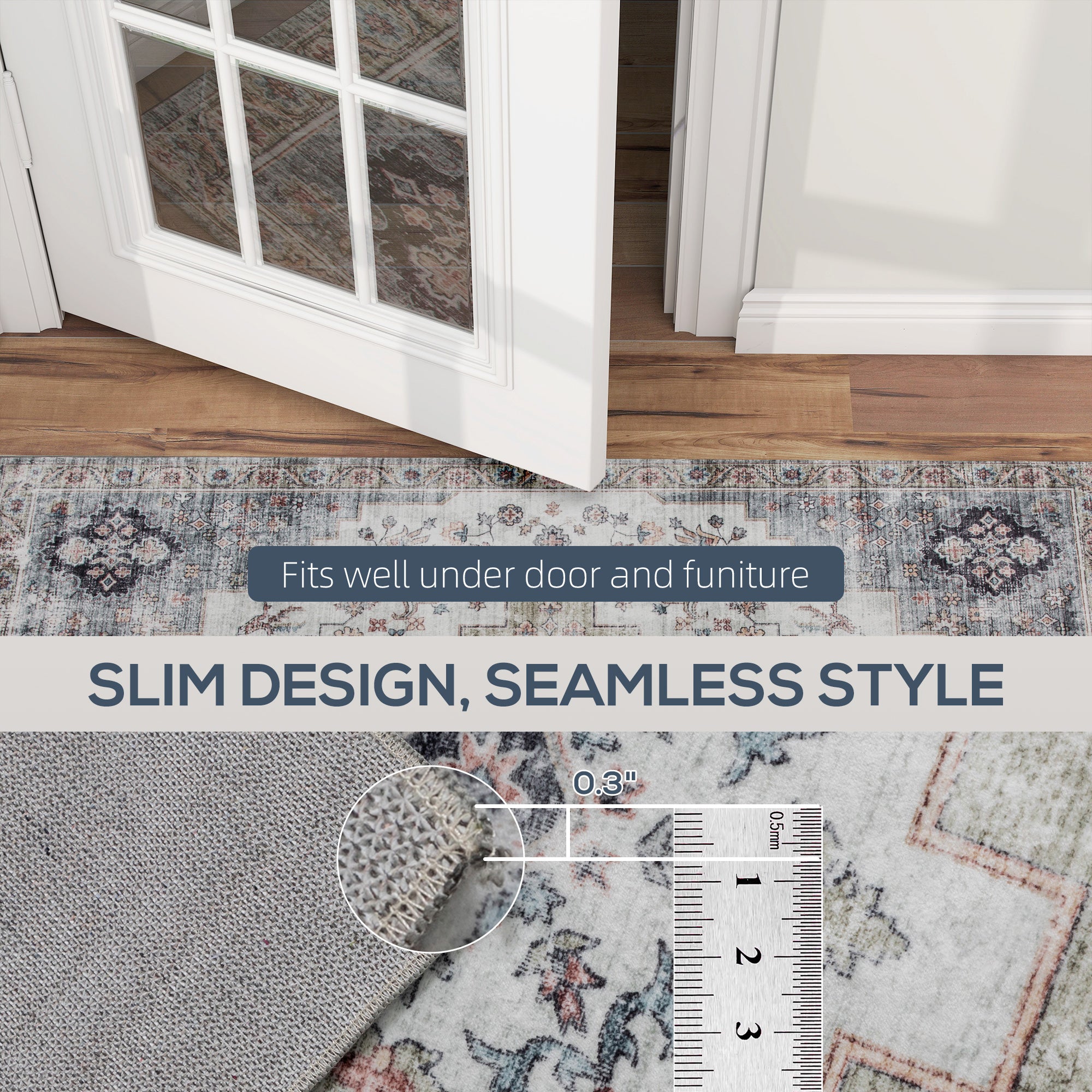 4x6 Area Rug, Vintage Machine Washable Rug, Non-Slip Carpet for Living Room, Bedroom, Dining Room, Brown and Green