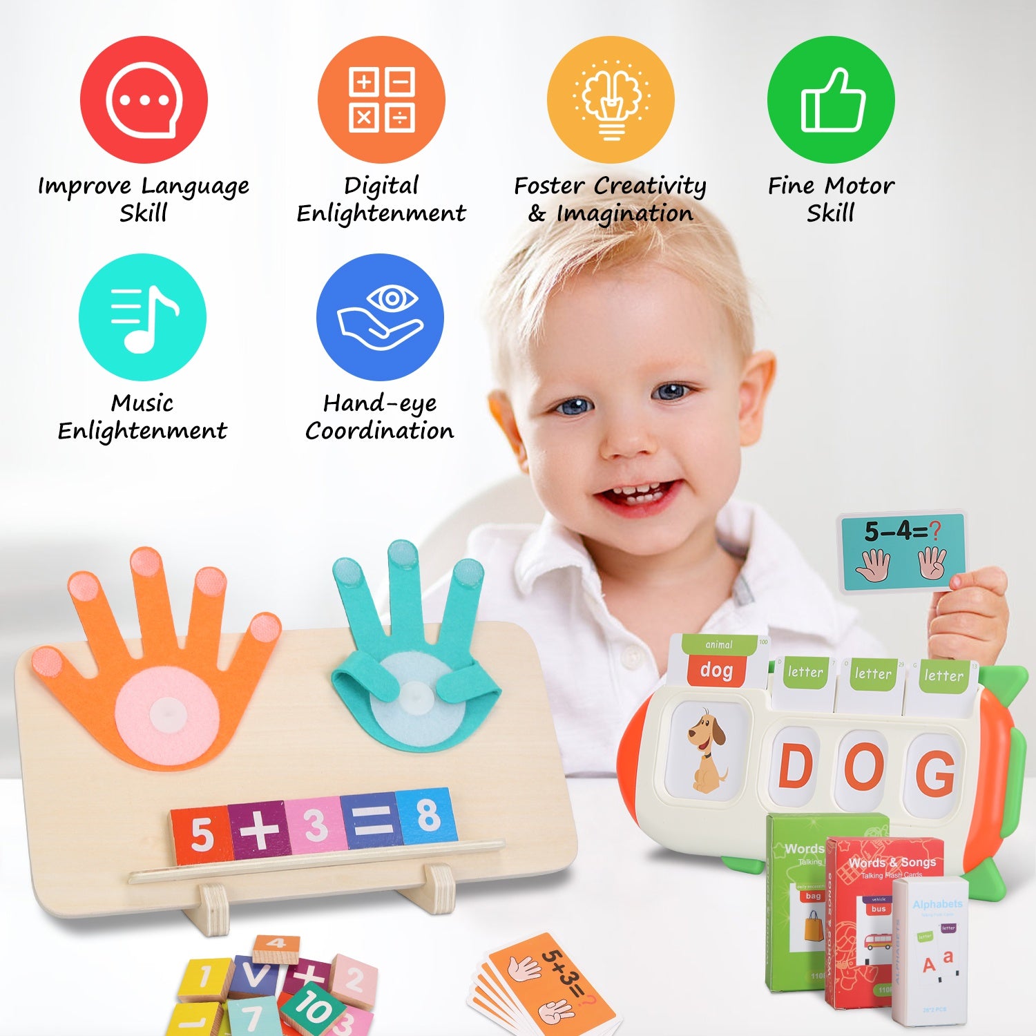 Talking Flash Cards & Finger Counting Math Board, Interactive Learning Toy for Kids 3+