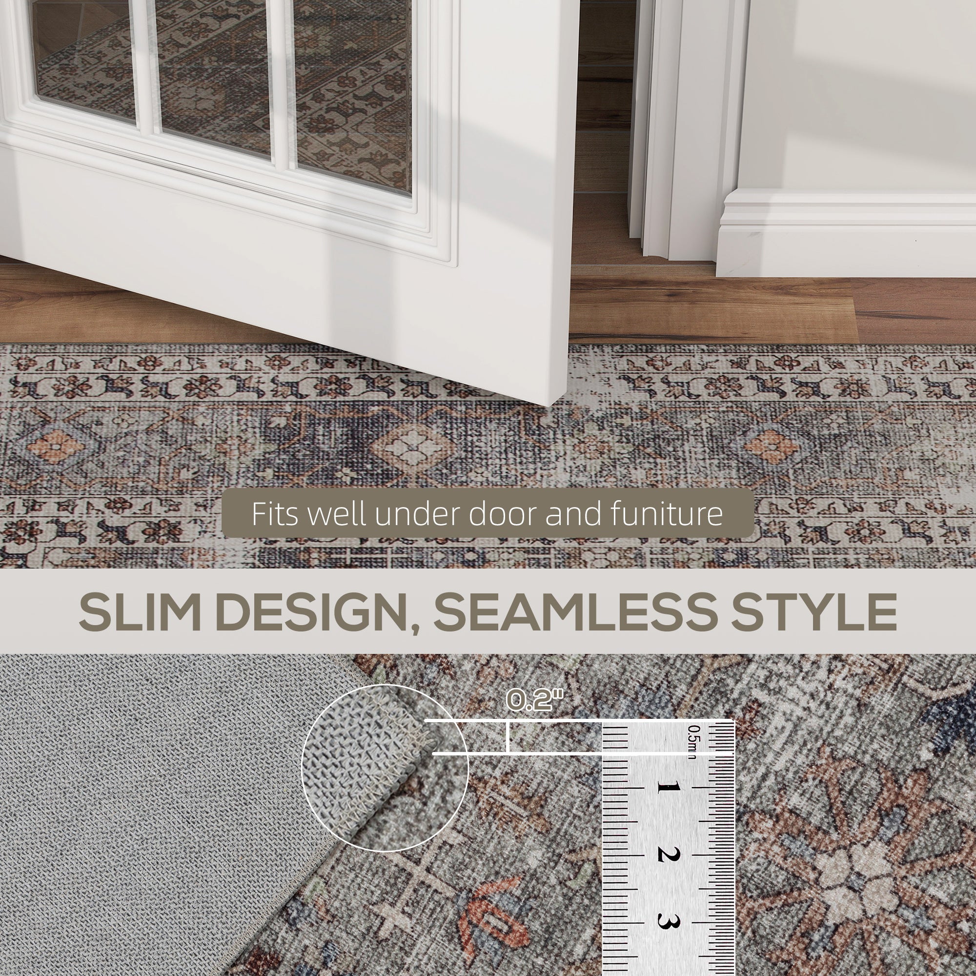 Machine Washable Area Rug 4x6, Non-Slip Traditional Floor Cover Foldable Carpet for Living Room, Dark Mixed-Brown