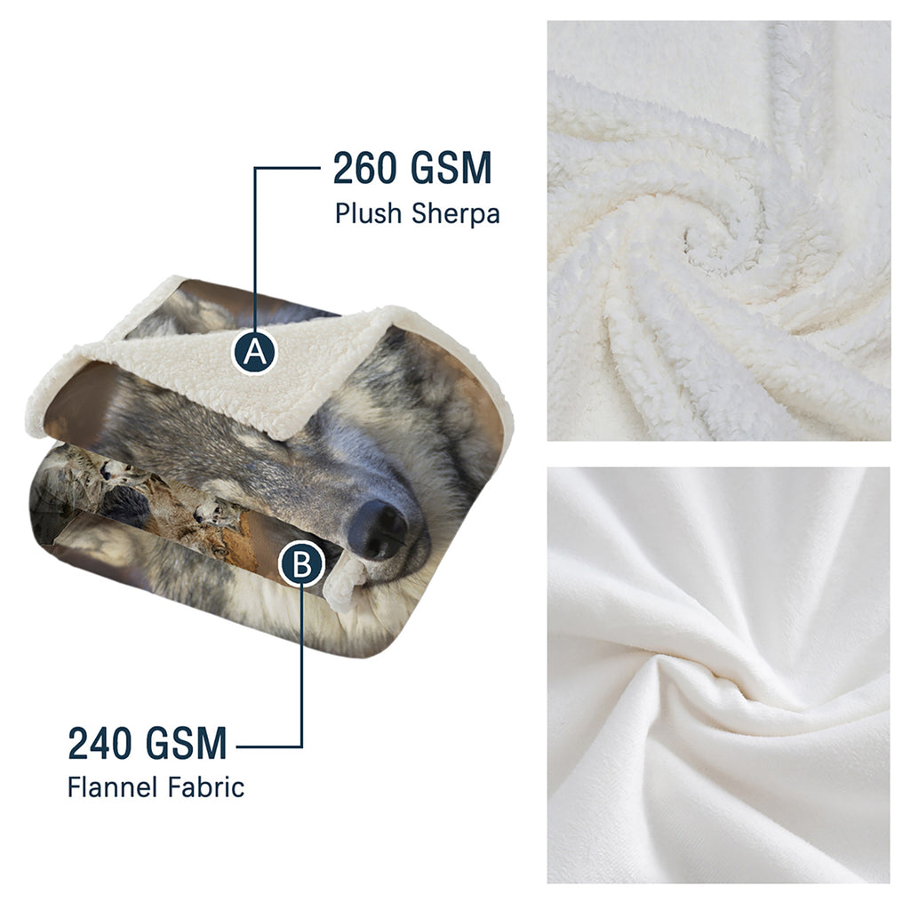 Cozy Wolf Sherpa Fleece Blanket – Soft Plush for Bed, Couch, Chair