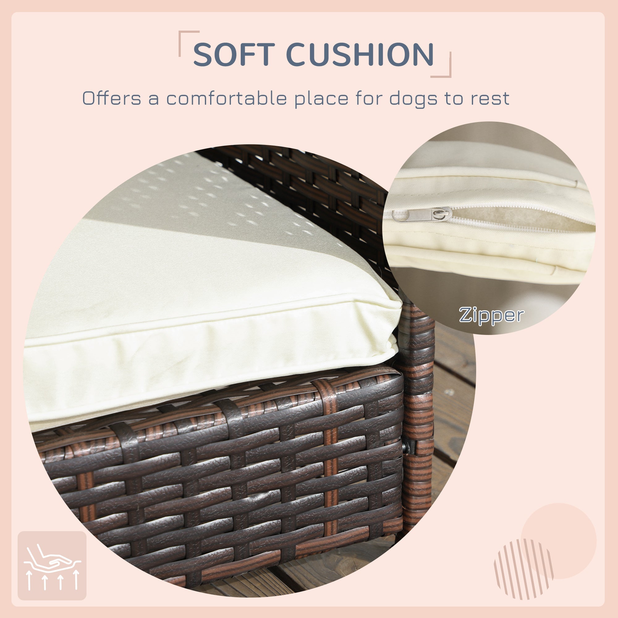 Outdoor Rattan Dog Bed with Canopy, Soft Cushion for Large Dogs, Cream White